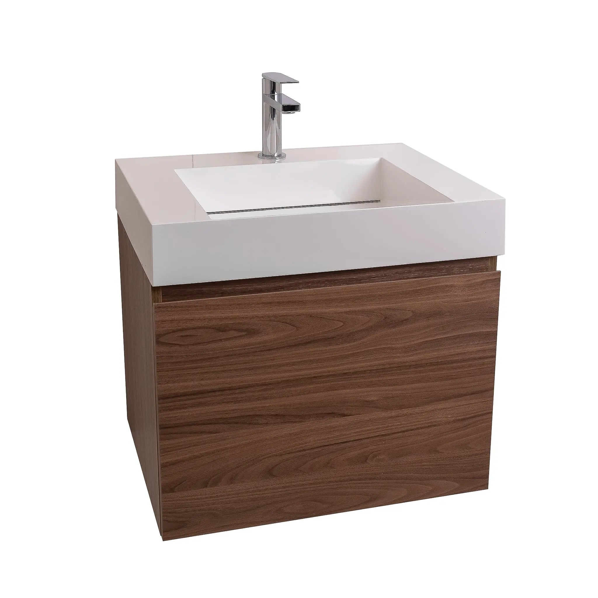 Venice 23.5 Walnut Wood Texture Cabinet, Infinity Cultured Marble Sink, Wall Mounted Modern Vanity Set