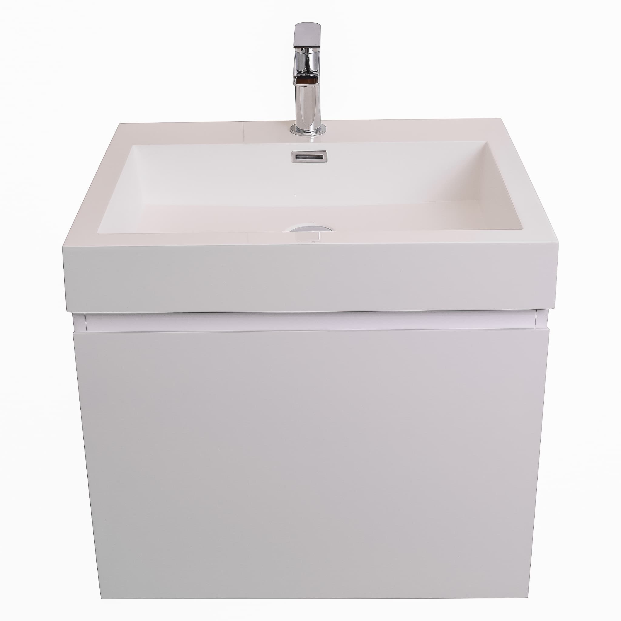 Venice 23.5 White High Gloss Cabinet, Square Cultured Marble Sink, Wall Mounted Modern Vanity Set