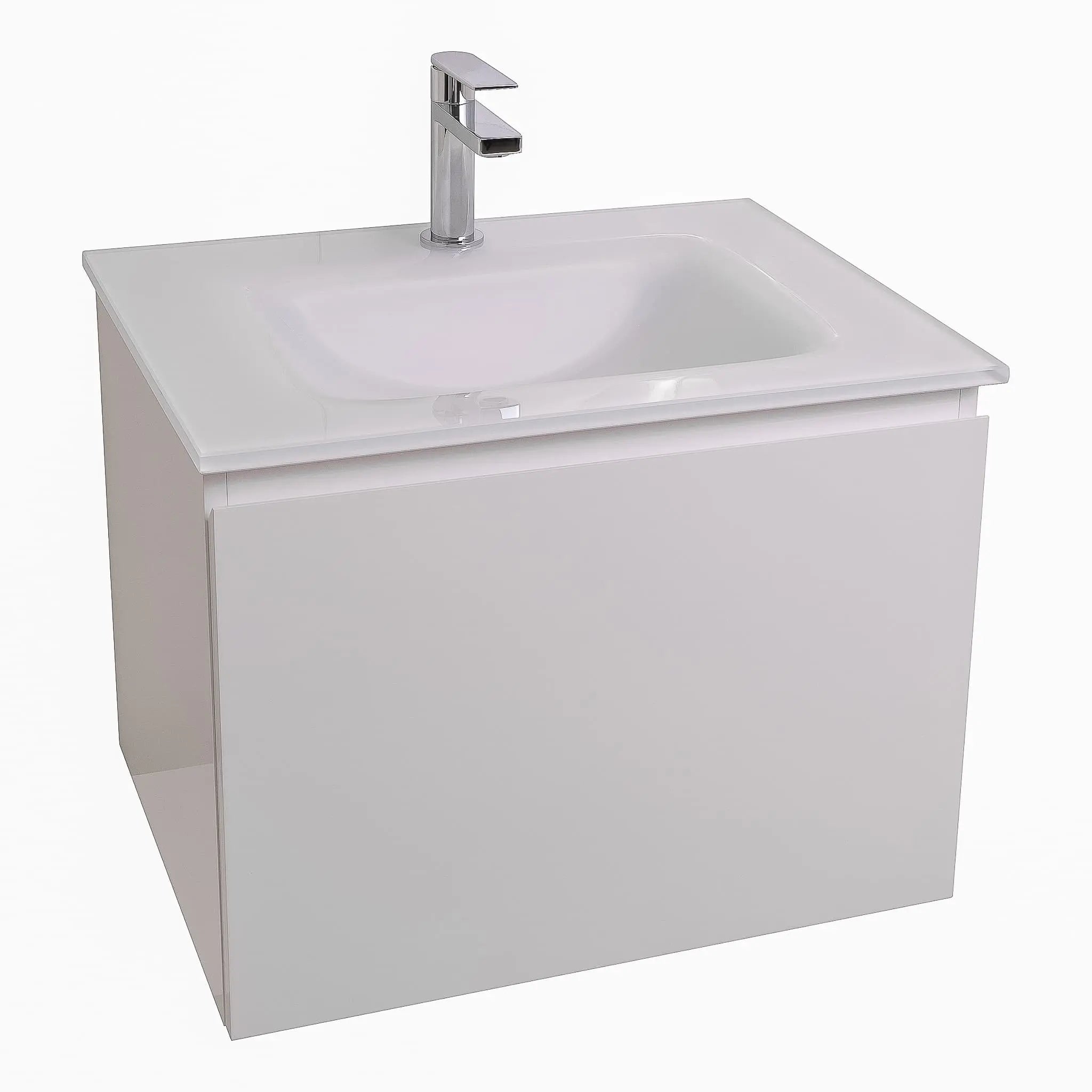 Venice 23.5 White High Gloss Cabinet, White Tempered Glass Sink, Wall Mounted Modern Vanity Set