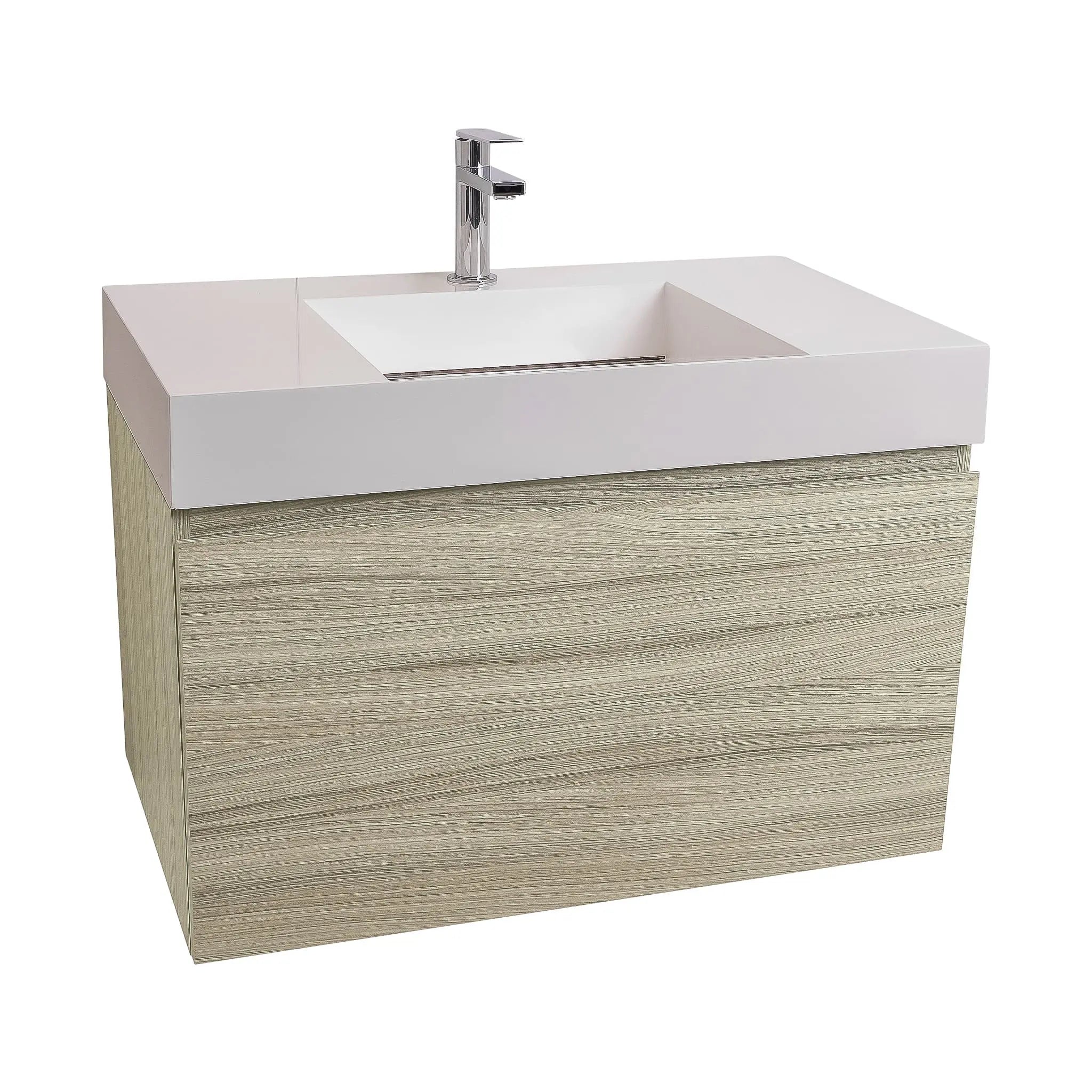 Venice 31.5 Nilo Grey Wood Texture Cabinet, Infinity Cultured Marble Sink, Wall Mounted Modern Vanity Set
