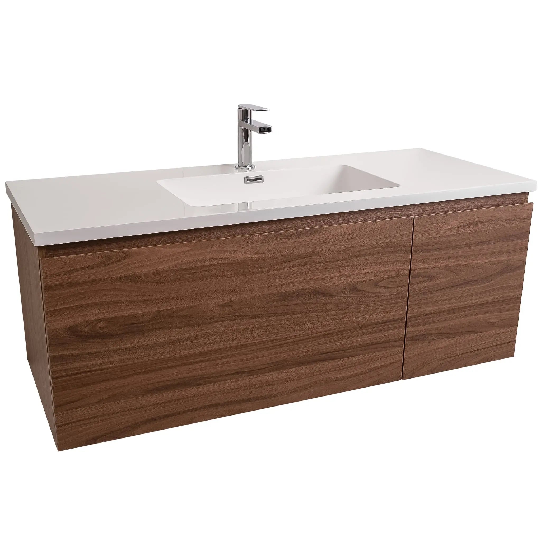 Venice 47.5 Walnut Wood Texture Cabinet, Square Cultured Marble Sink, Wall Mounted Modern Vanity Set