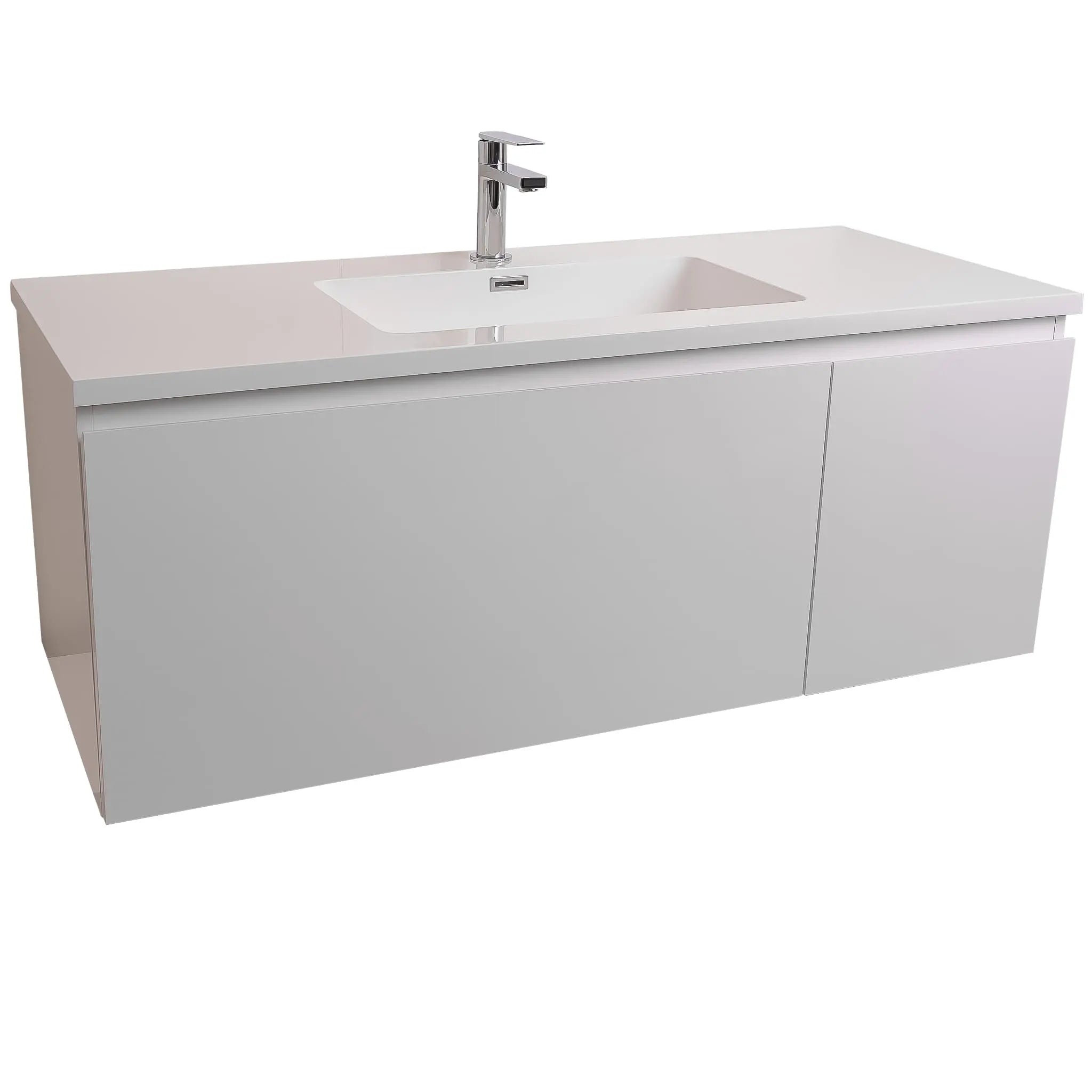 Venice 47.5 White High Gloss Cabinet, Square Cultured Marble Sink, Wall Mounted Modern Vanity Set