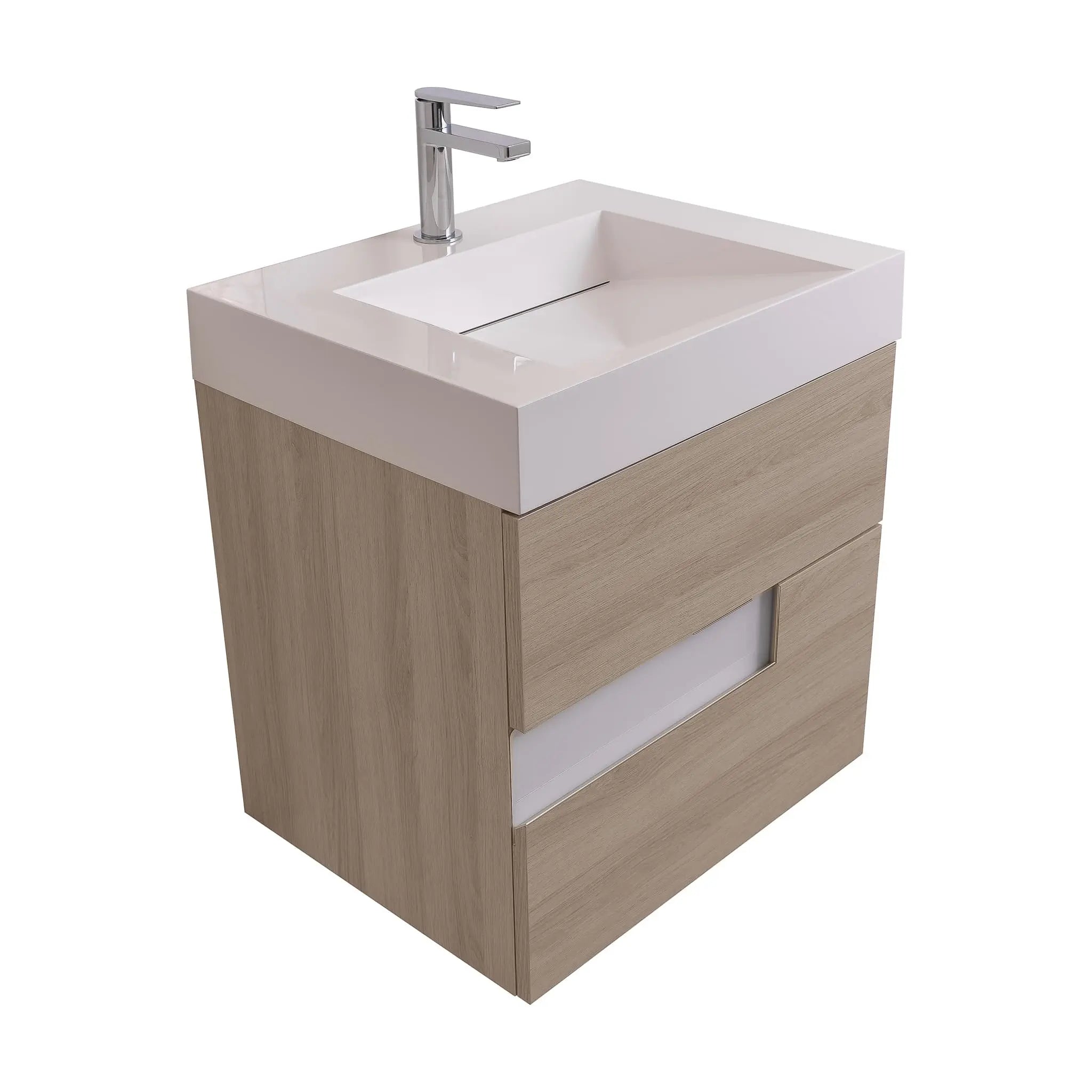 Vision 23.5 Natural Light Wood Cabinet, Infinity Cultured Marble Sink, Wall Mounted Modern Vanity Set