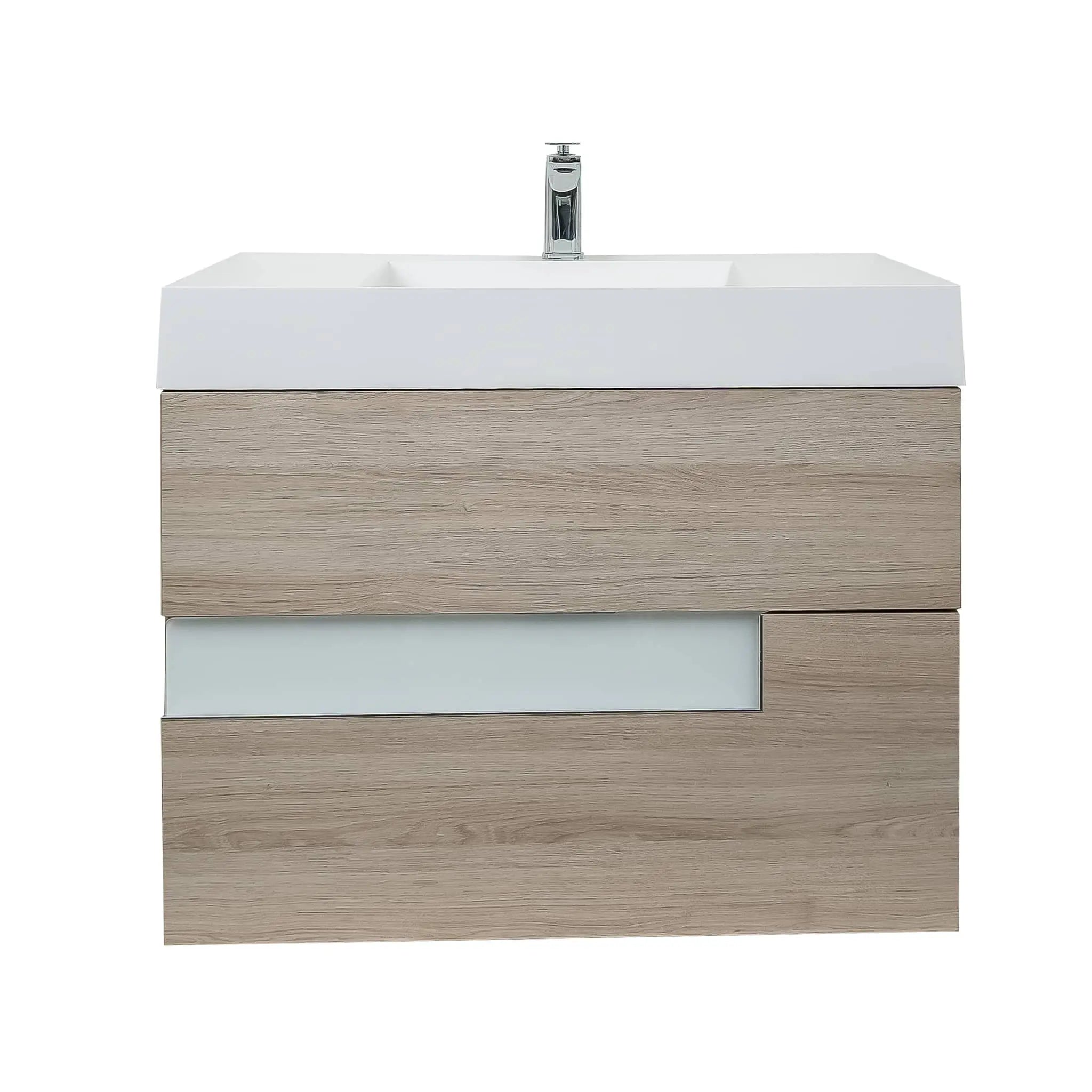 Vision 39.5 Natural Light Wood Cabinet, Infinity Cultured Marble Sink, Wall Mounted Modern Vanity Set
