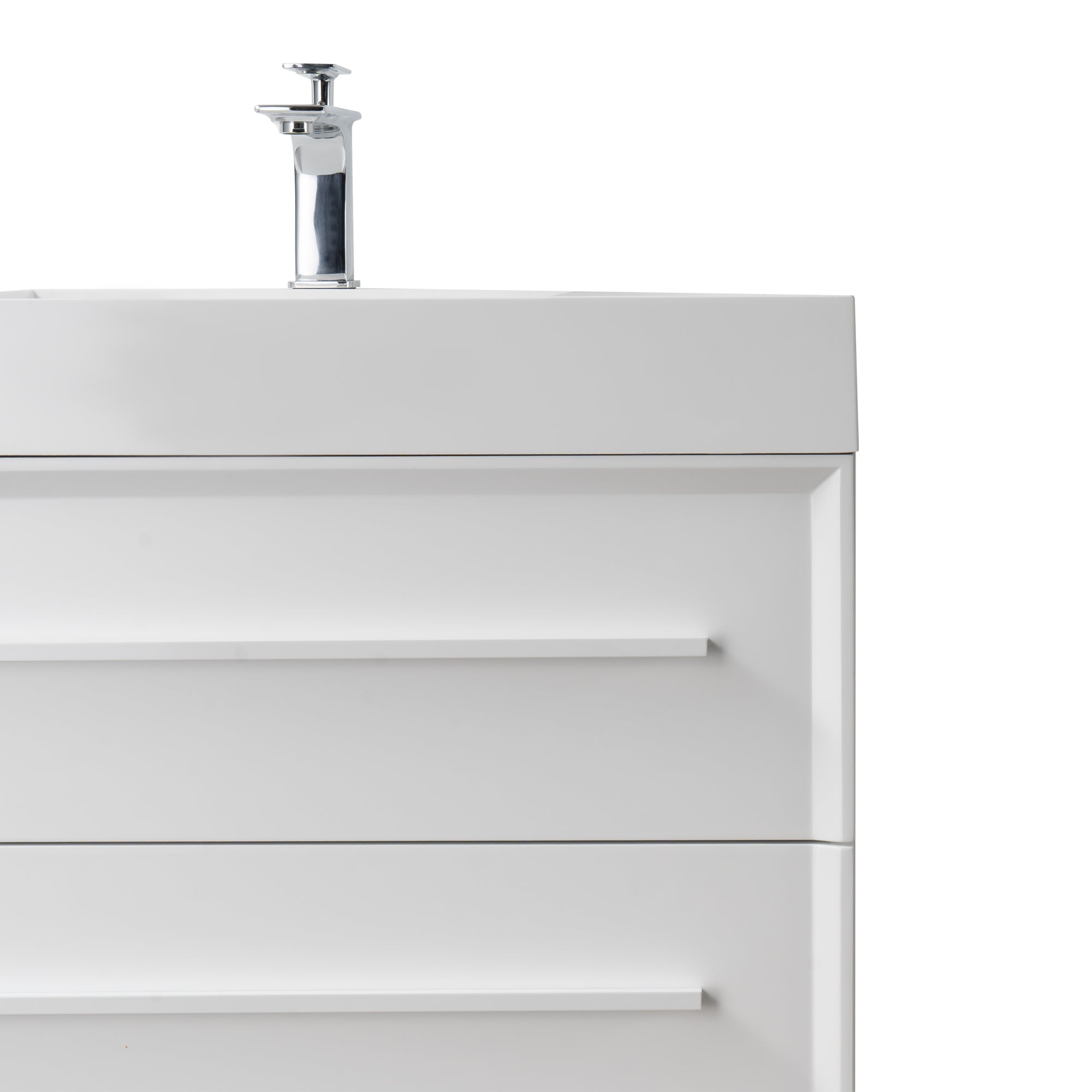 Ibiza 35.5 White Cabinet, Infinity Cultured Marble Sink, Wall Mounted Modern Vanity Set