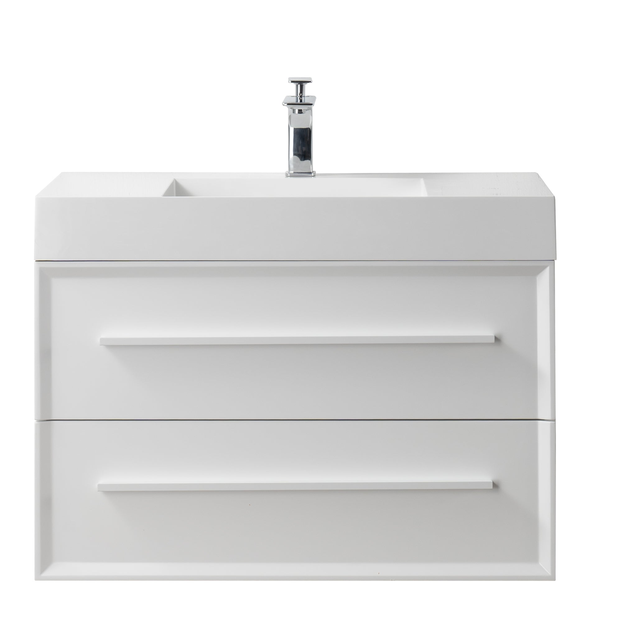 Ibiza 35.5 White Cabinet, Infinity Cultured Marble Sink, Wall Mounted Modern Vanity Set