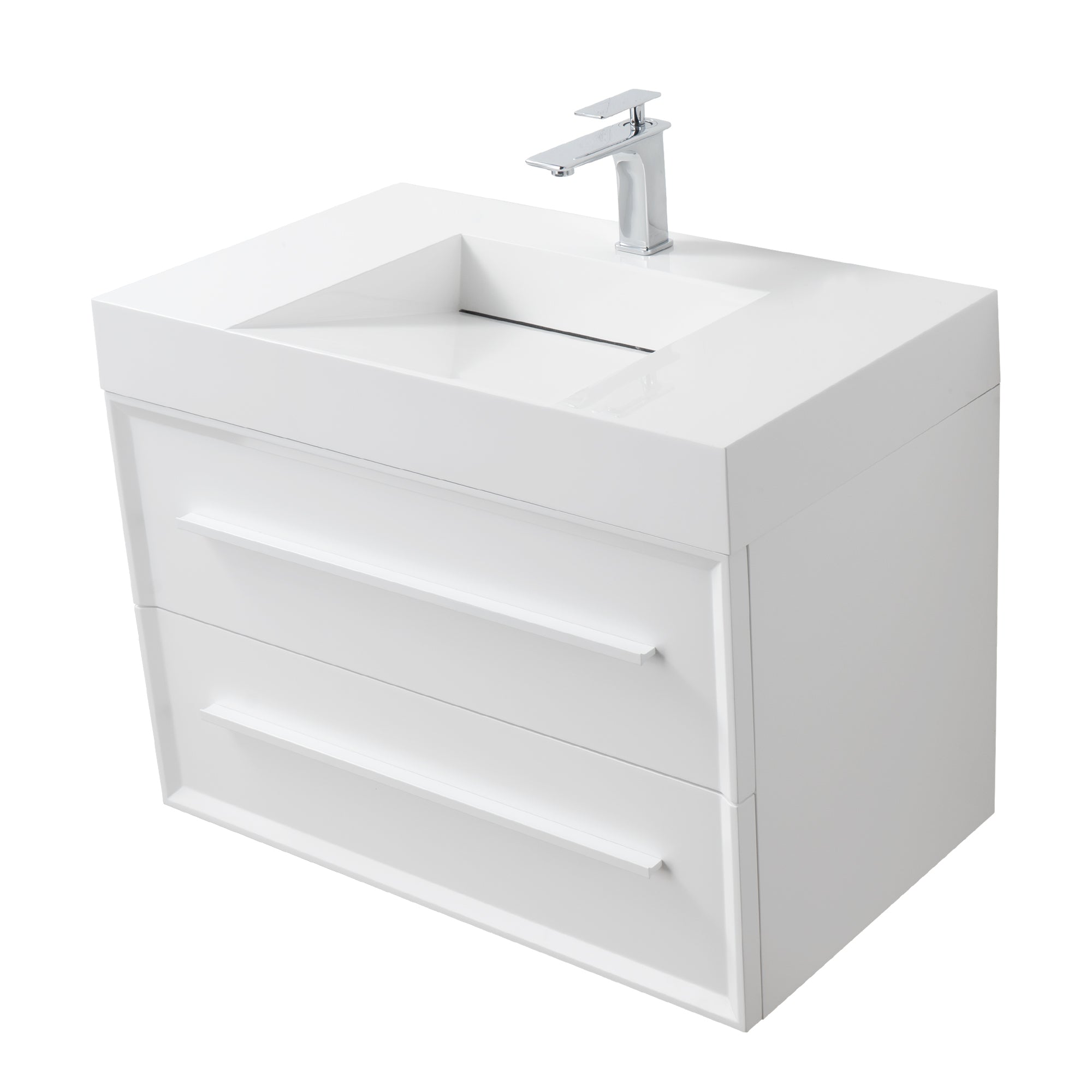 Ibiza 35.5 White Cabinet, Infinity Cultured Marble Sink, Wall Mounted Modern Vanity Set 