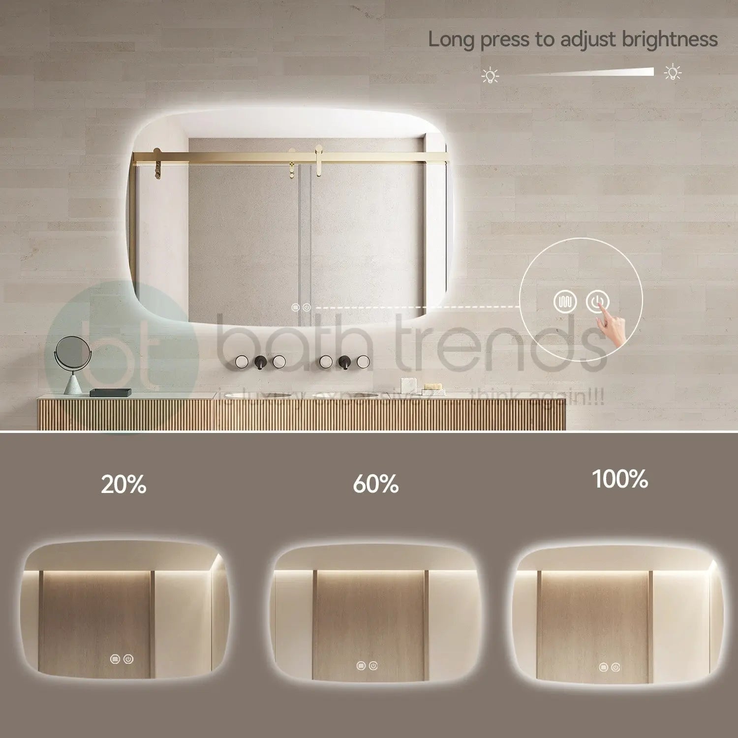 Aquamoon 5399 LED Bathroom Mirror 48" x 31" Wall Mounted With Bottom Front Touch On/Off Switch 6000K High Lumen (Copy) 