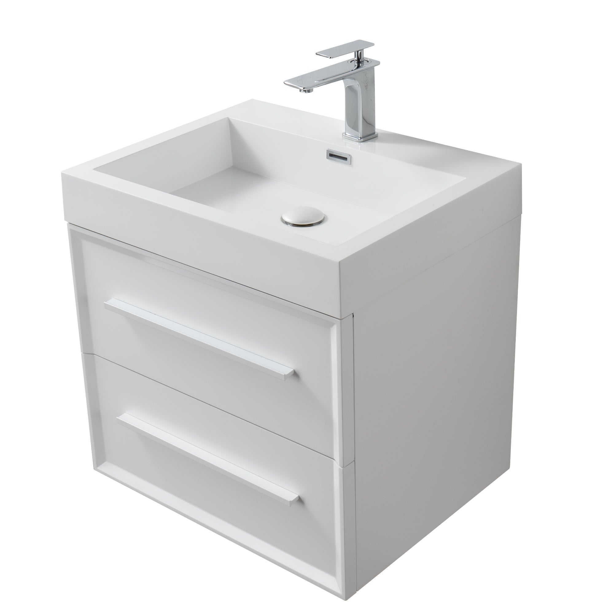 Ibiza 23.5 White Cabinet, Square Cultured Marble Sink, Wall Mounted Modern Vanity Set