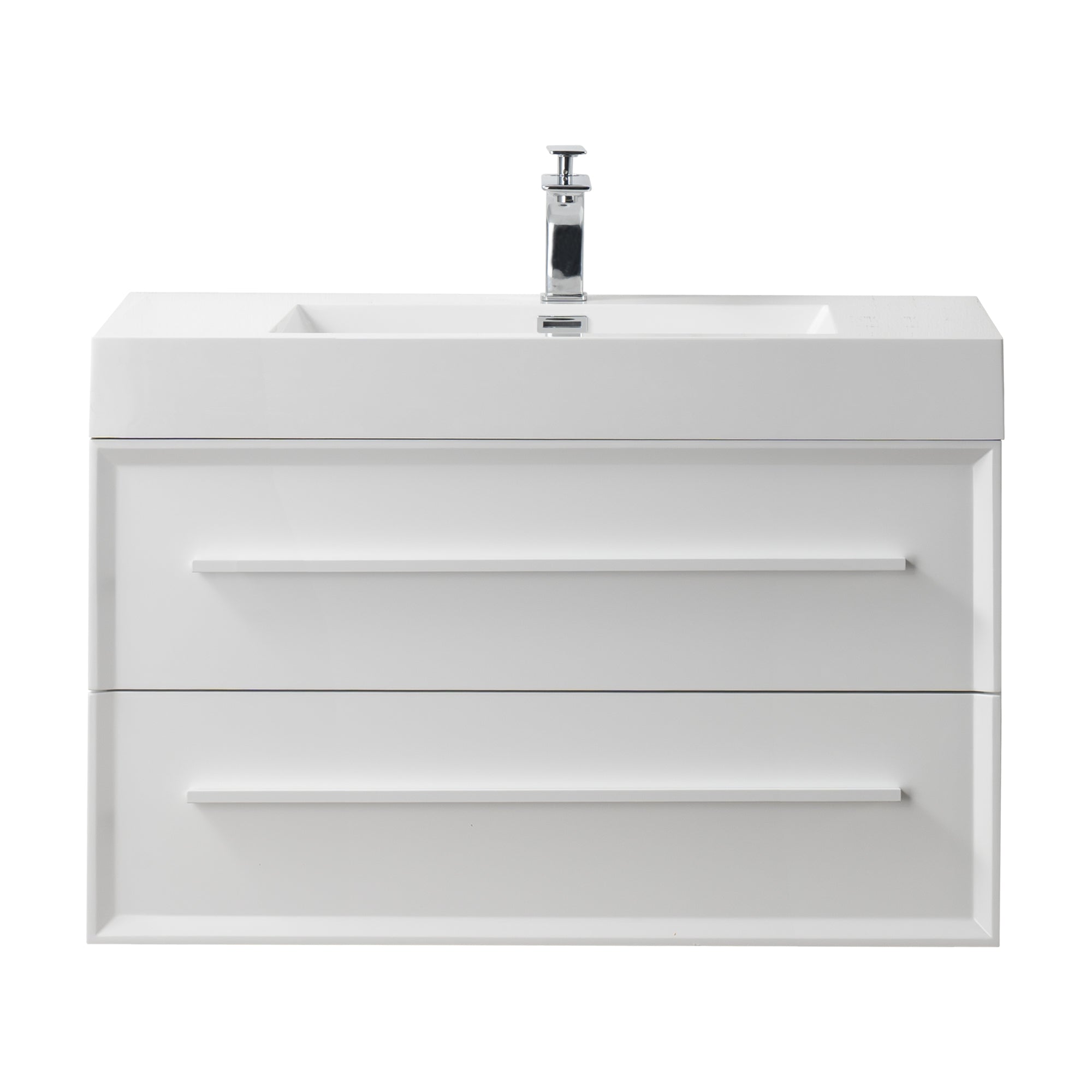 Ibiza 35.5 White Cabinet, Square Cultured Marble Sink, Wall Mounted Modern Vanity Set