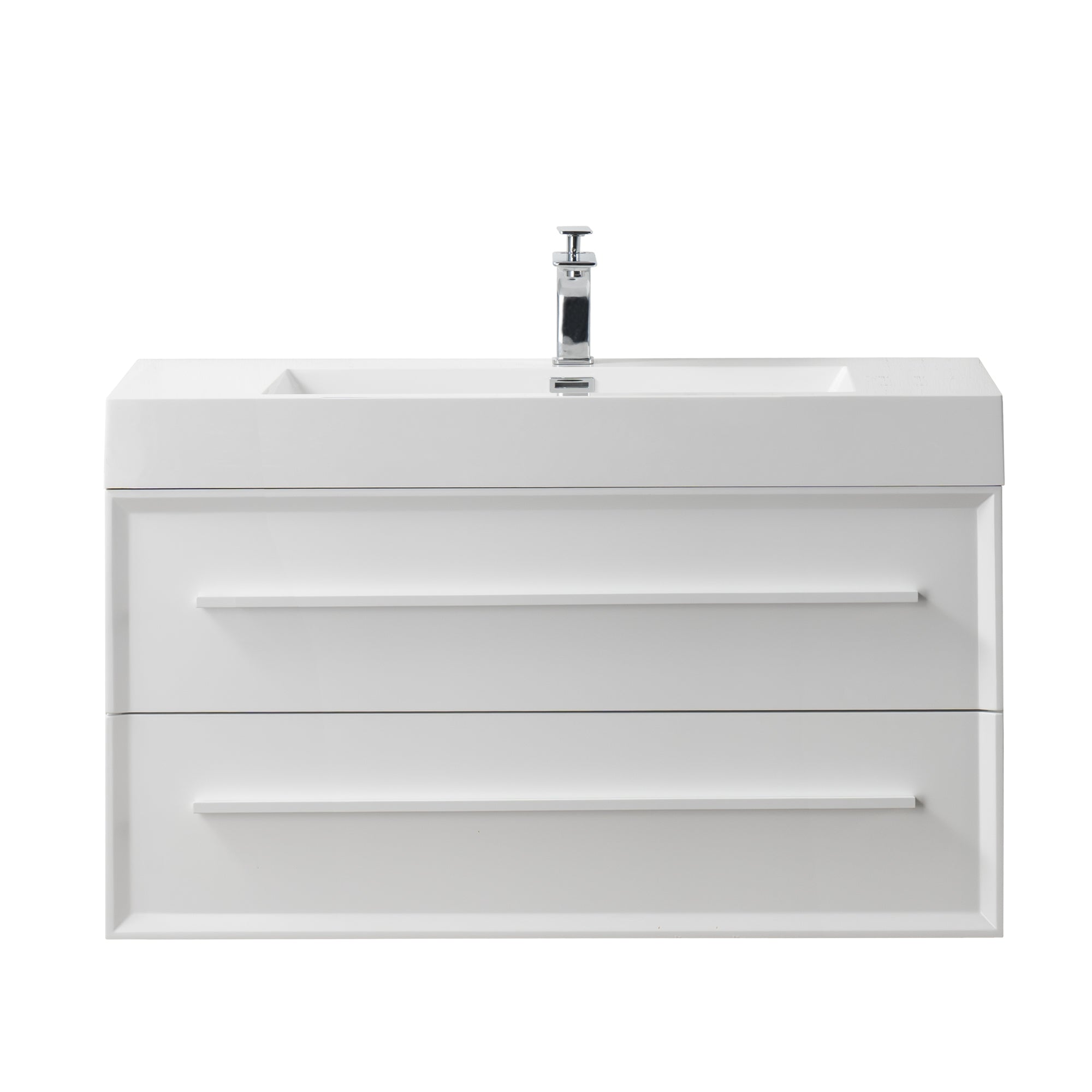 Ibiza 39.5 White Cabinet, Square Cultured Marble Sink, Wall Mounted Modern Vanity Set