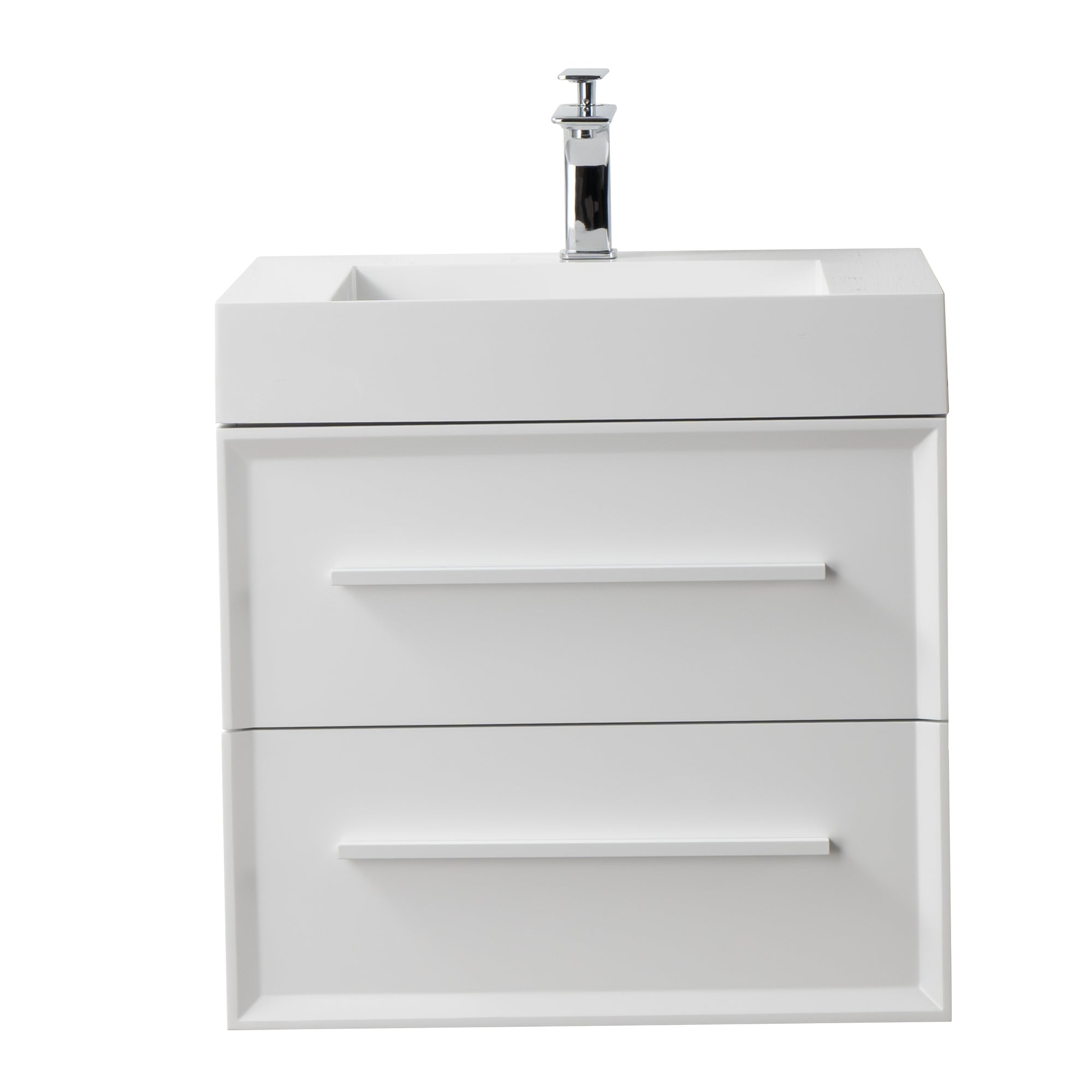 Ibiza 23.5 White Cabinet, Infinity Cultured Marble Sink, Wall Mounted Modern Vanity Set