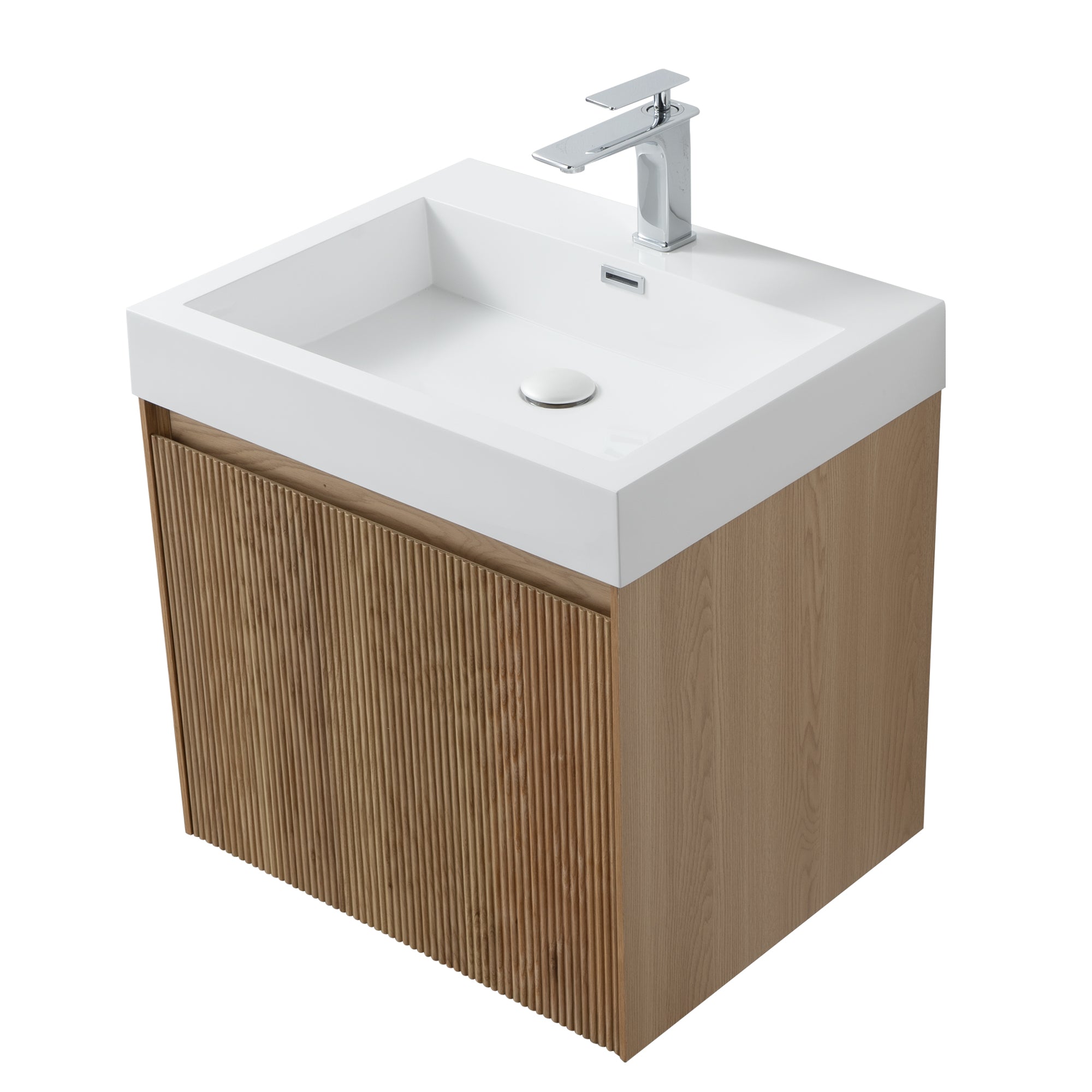 Miami 23.5 Natural Oak Cabinet, Square Cultured Marble Sink, Wall Mounted Modern Vanity Set