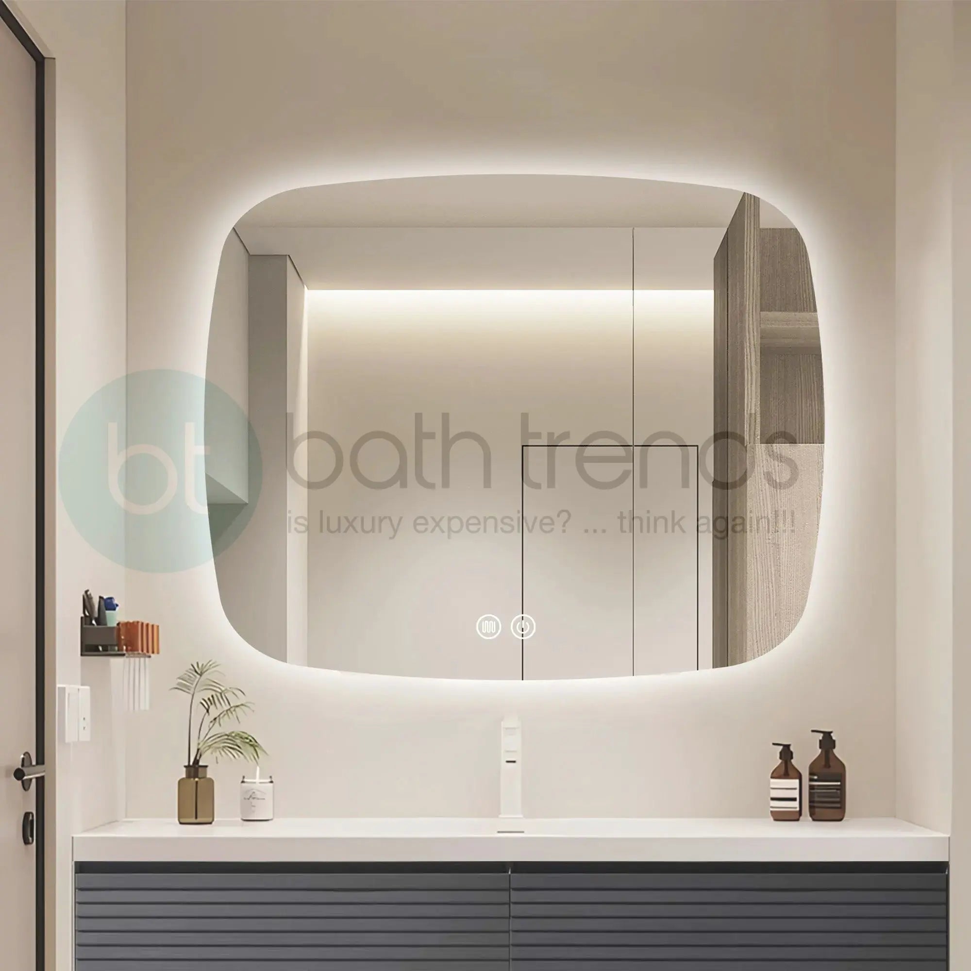 Aquamoon 5399 LED Bathroom Mirror 39" x 31" Wall Mounted With Bottom Front Touch On/Off Switch 6000K High Lumen 