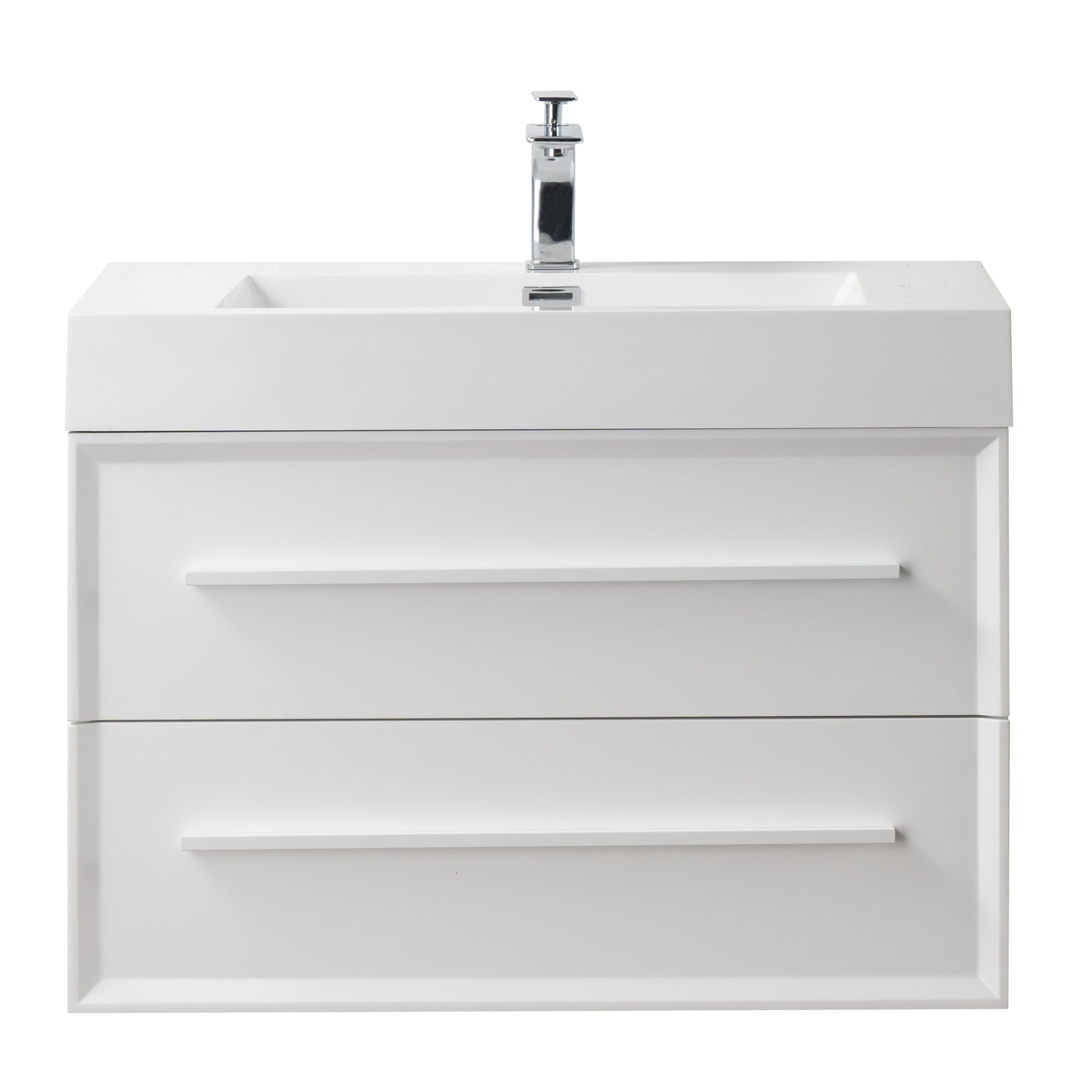 Ibiza 31.5 White Cabinet, Square Cultured Marble Sink, Wall Mounted Modern Vanity Set