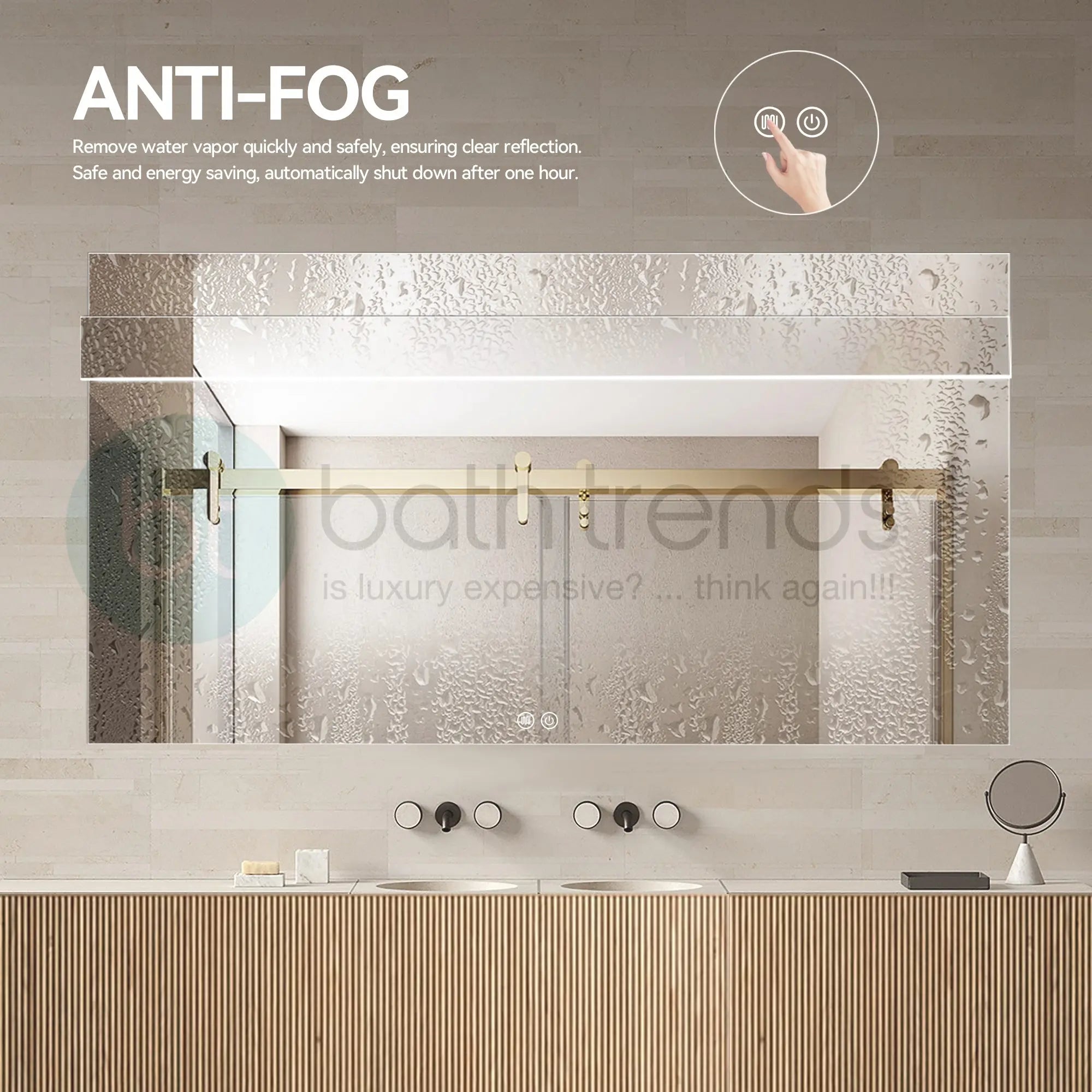 Aquamoon 8399 LED Bathroom Mirror 60" x 31" Wall Mounted With Bottom Front Touch On/Off Switch 6000K High Lumen 