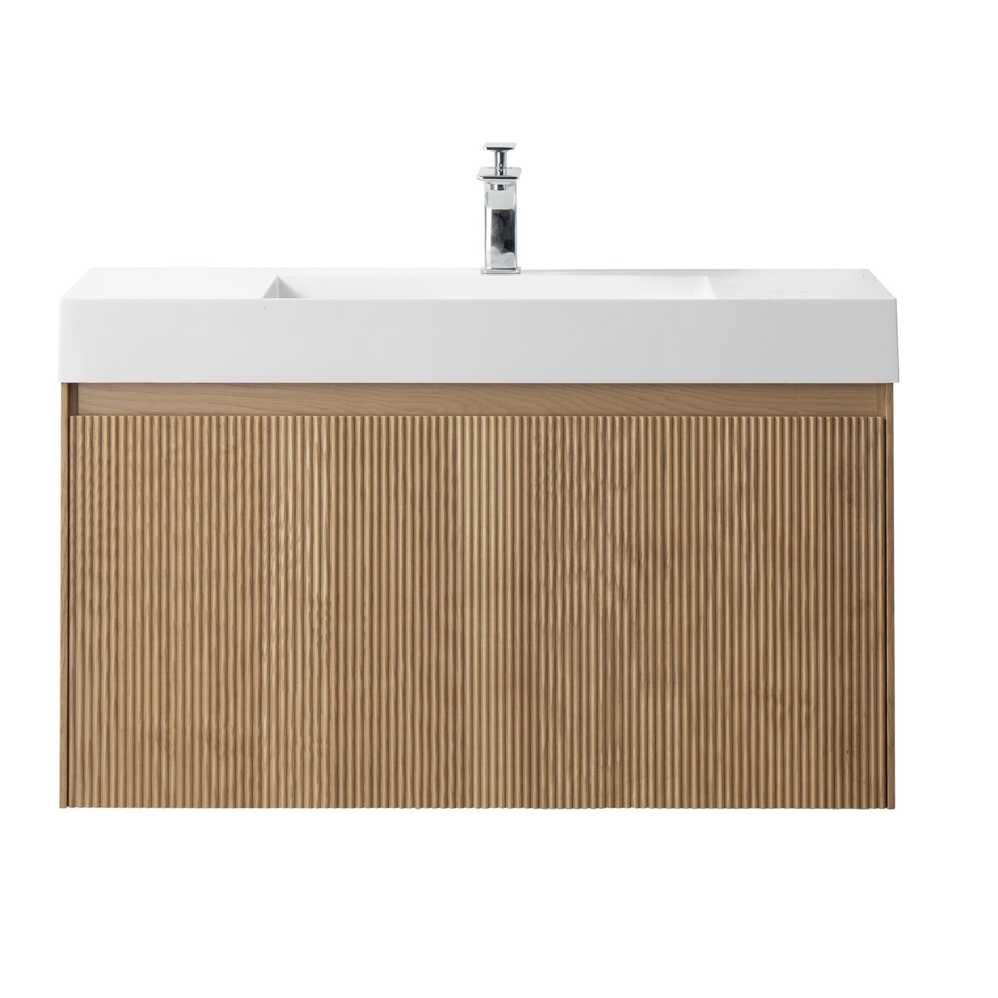 Miami 39.5 Natural Oak Cabinet, infinity Cultured Marble Sink, Wall Mounted Modern Vanity Set 