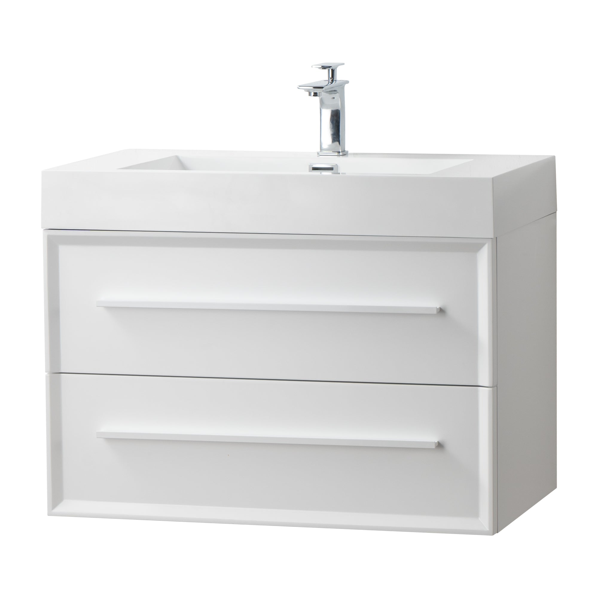 Ibiza 31.5 White Cabinet, Square Cultured Marble Sink, Wall Mounted Modern Vanity Set