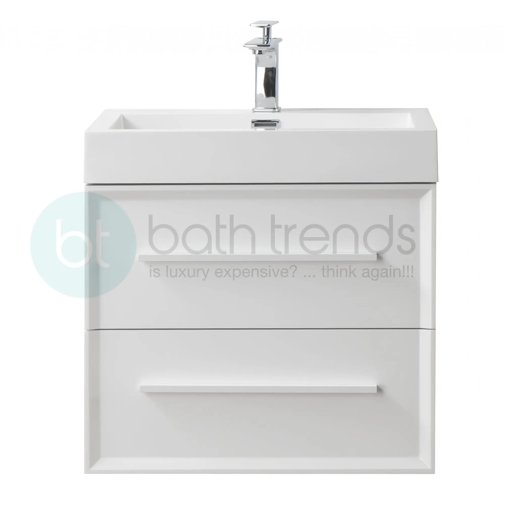 Ibiza 23.5 White Cabinet, Infinity Cultured Marble Sink, Wall Mounted Modern Vanity Set 