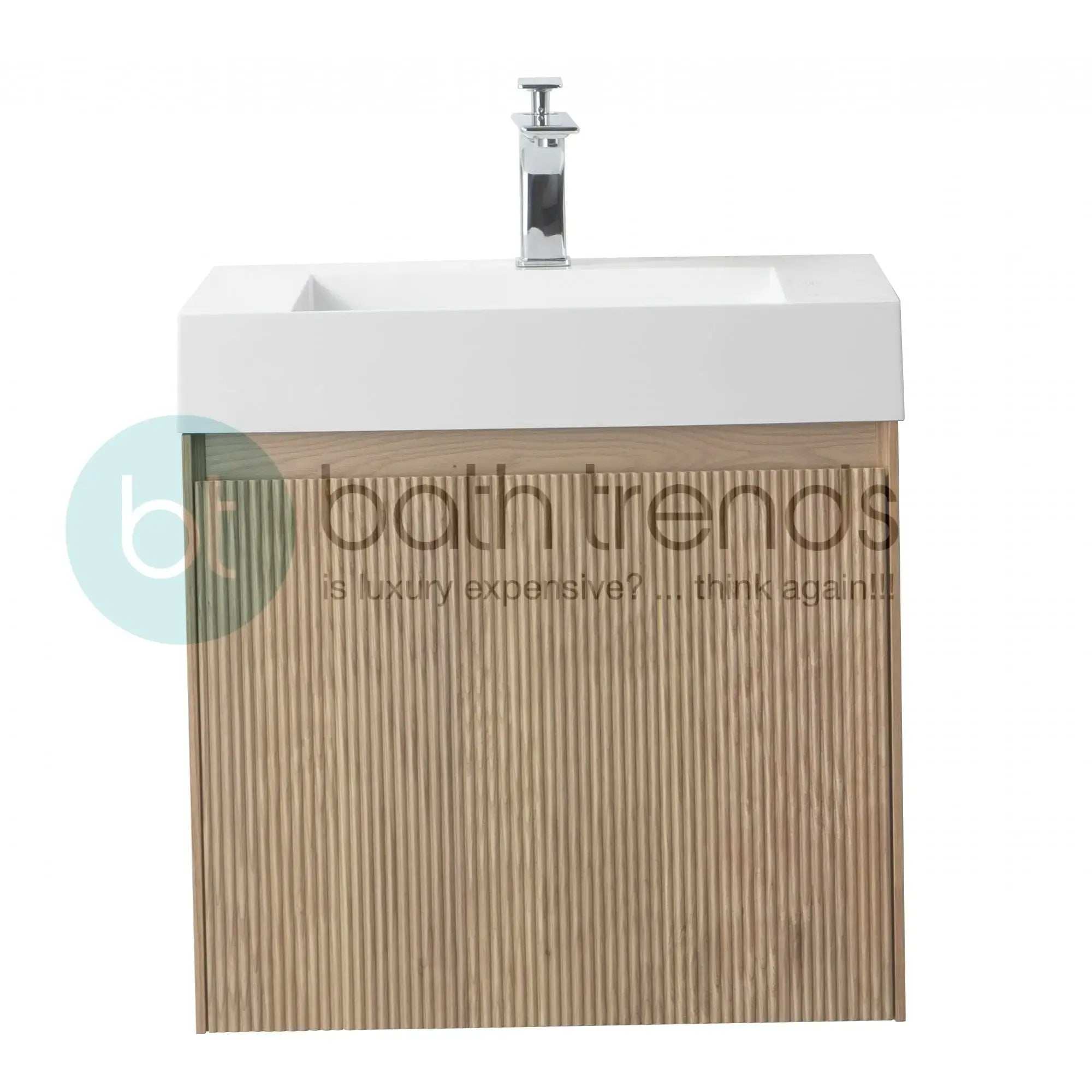 Miami 23.5 Natural Oak Cabinet, Solid Surface Carrara Infinity Sink, Wall Mounted Modern Vanity Set (Copy) 