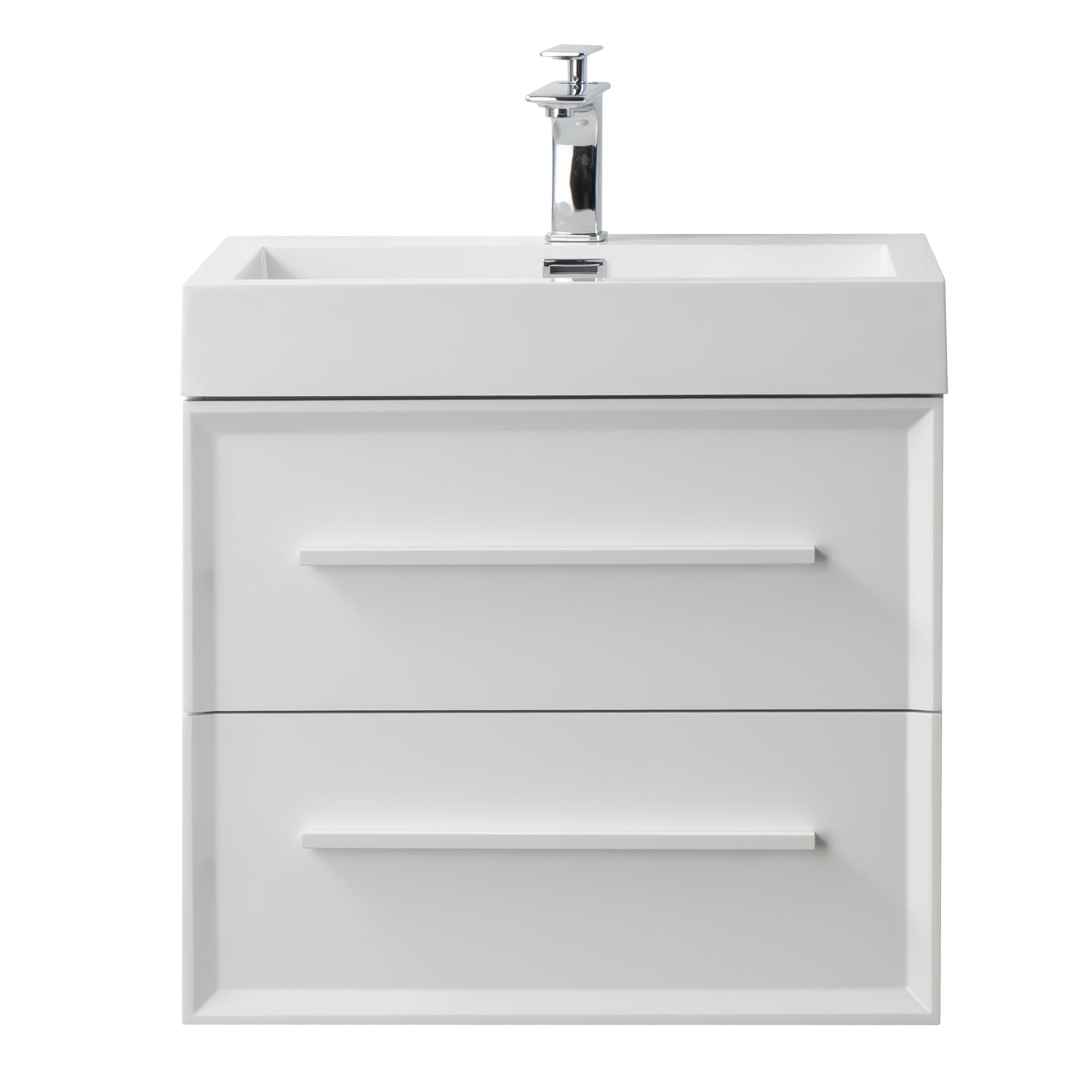 Ibiza 23.5 White Cabinet, Square Cultured Marble Sink, Wall Mounted Modern Vanity Set