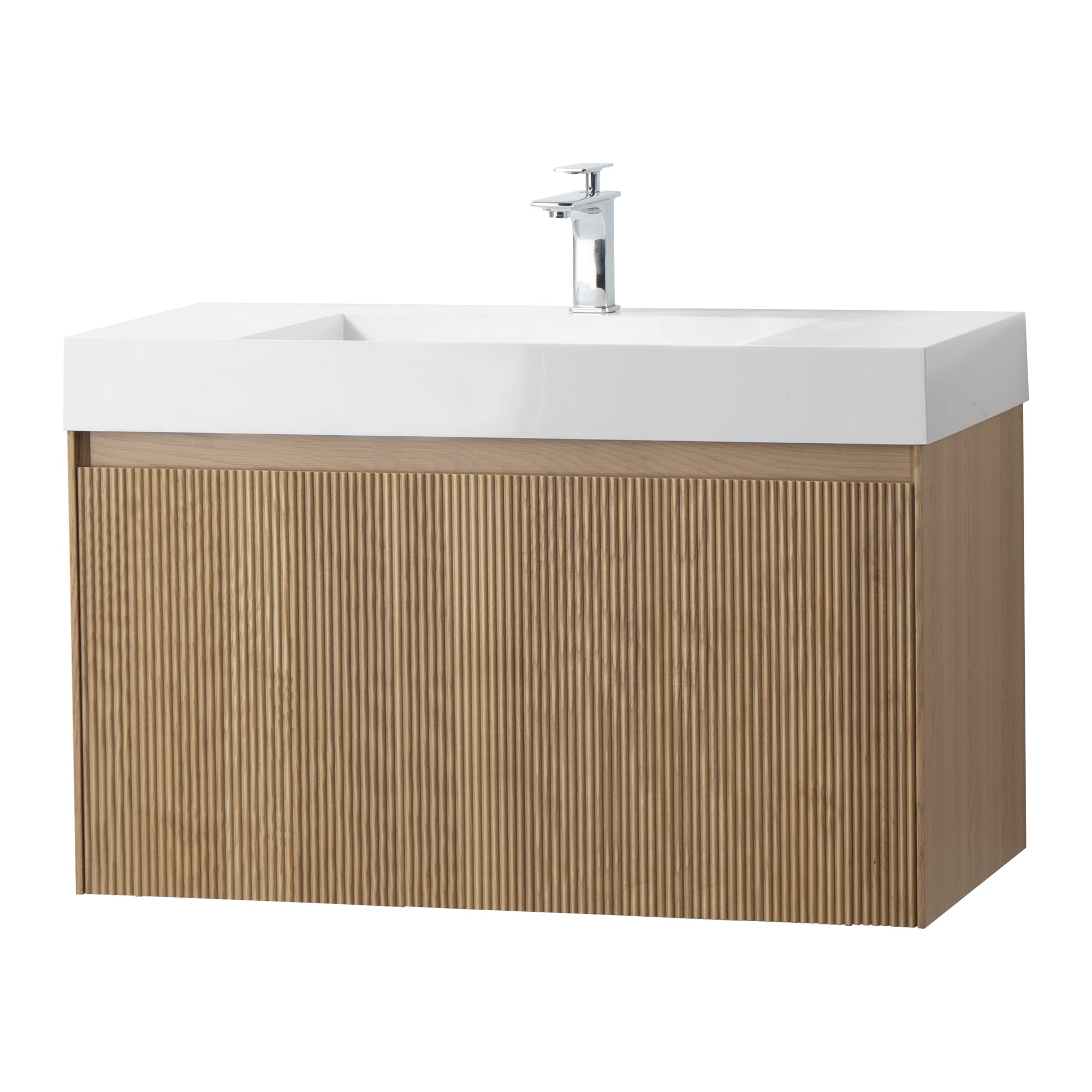 Miami 39.5 Natural Oak Cabinet, infinity Cultured Marble Sink, Wall Mounted Modern Vanity Set 