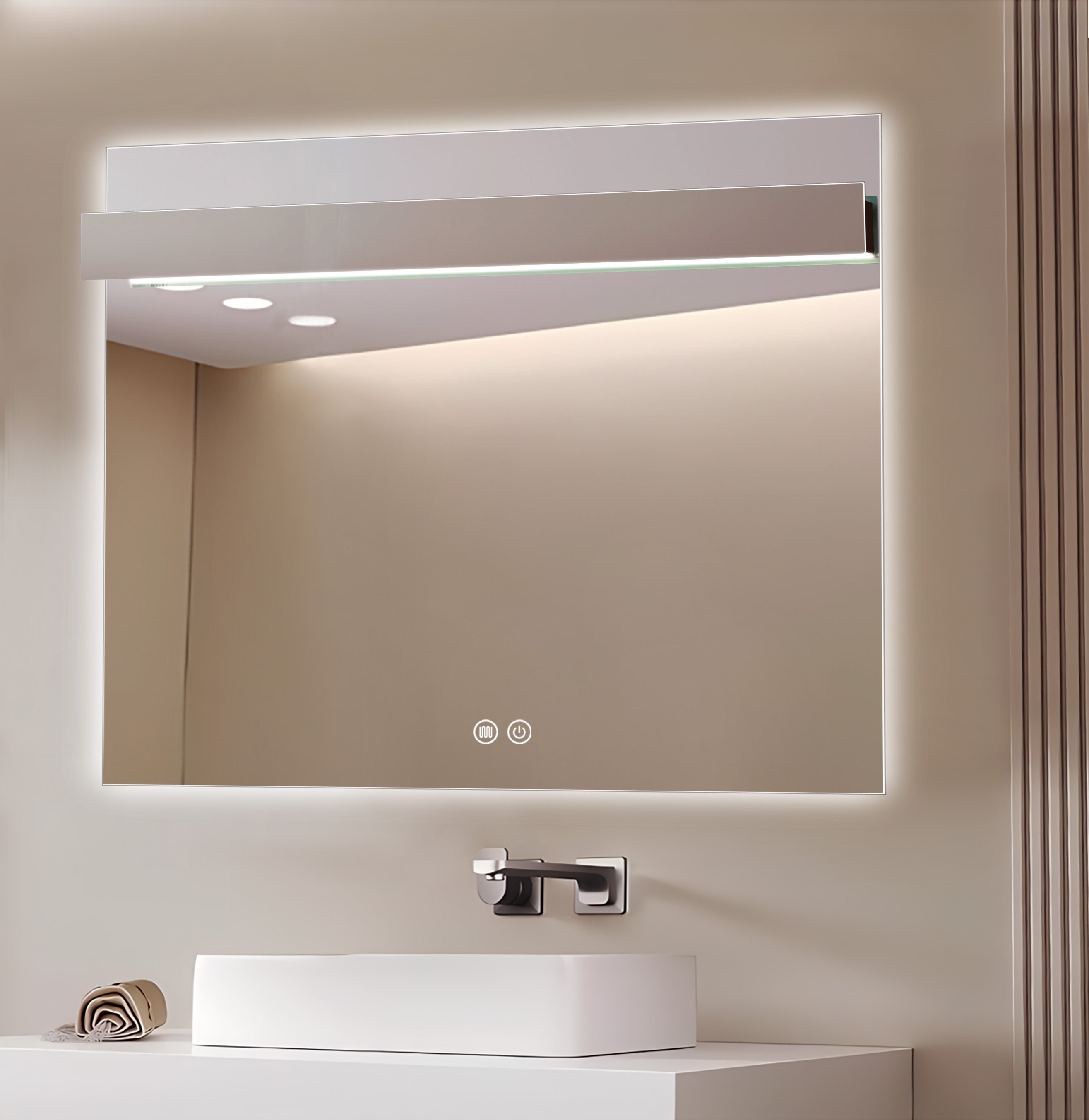 Aquamoon 8399 LED Bathroom Mirror 39" x 31" Wall Mounted With Bottom Front Touch On/Off Switch 6000K High Lumen 