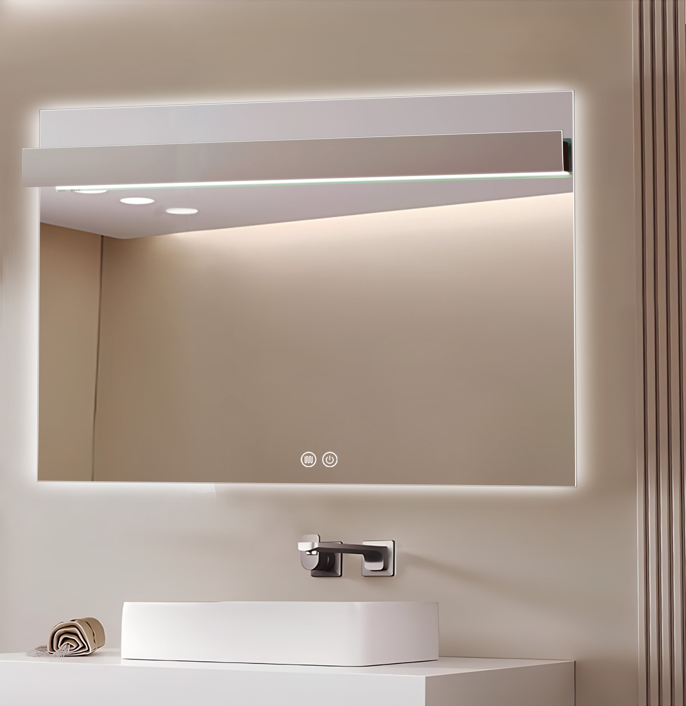 Aquamoon 8399 LED Bathroom Mirror 48" x 31" Wall Mounted With Bottom Front Touch On/Off Switch 6000K High Lumen 