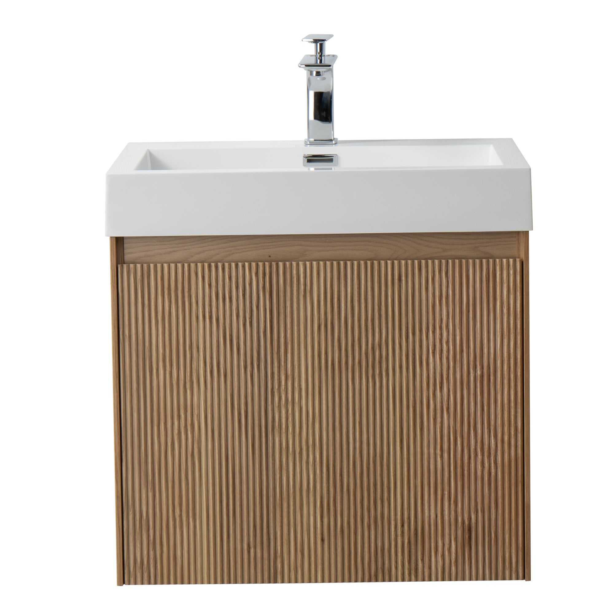 Miami 23.5 Natural Oak Cabinet, Square Cultured Marble Sink, Wall Mounted Modern Vanity Set