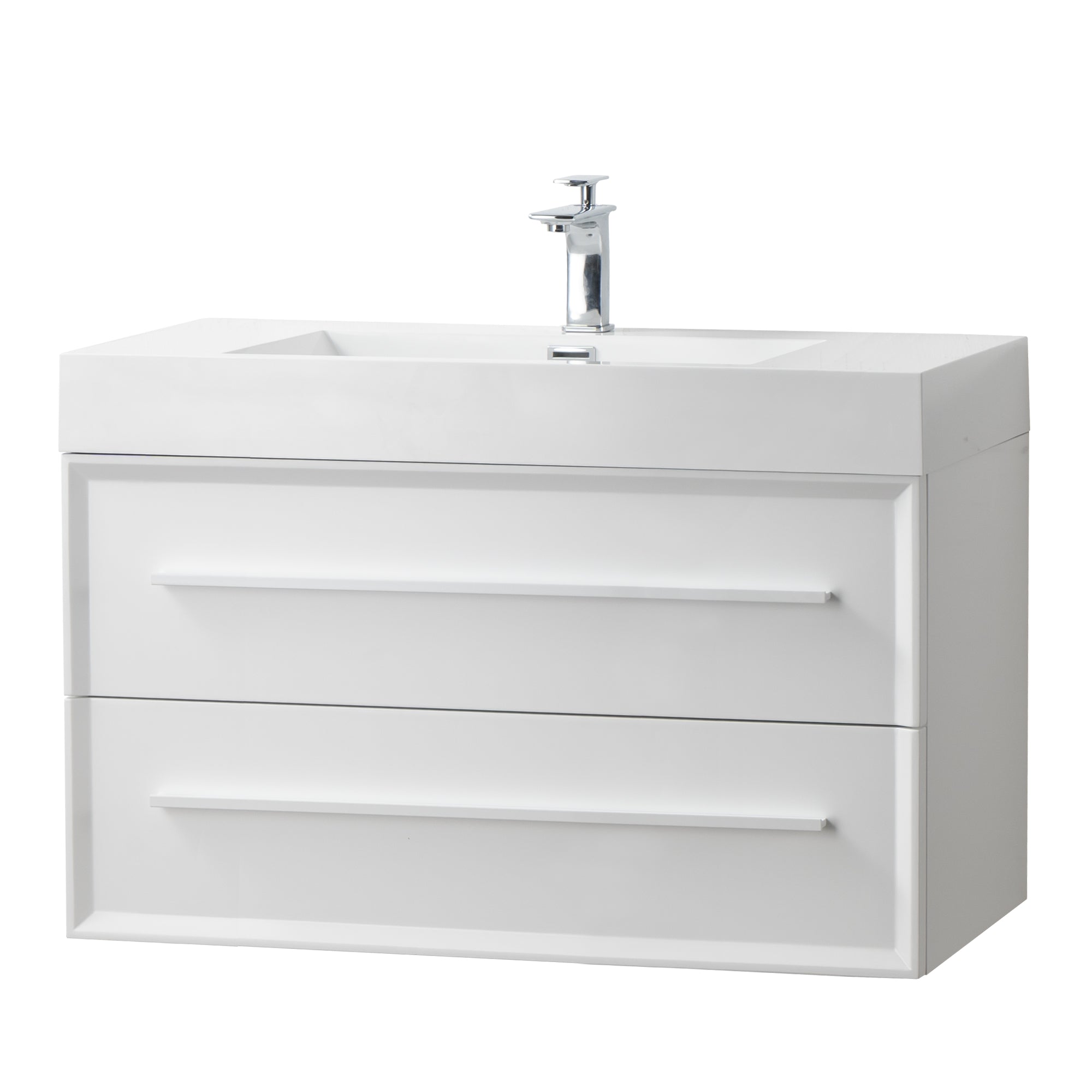 Ibiza 39.5 White Cabinet, Square Cultured Marble Sink, Wall Mounted Modern Vanity Set