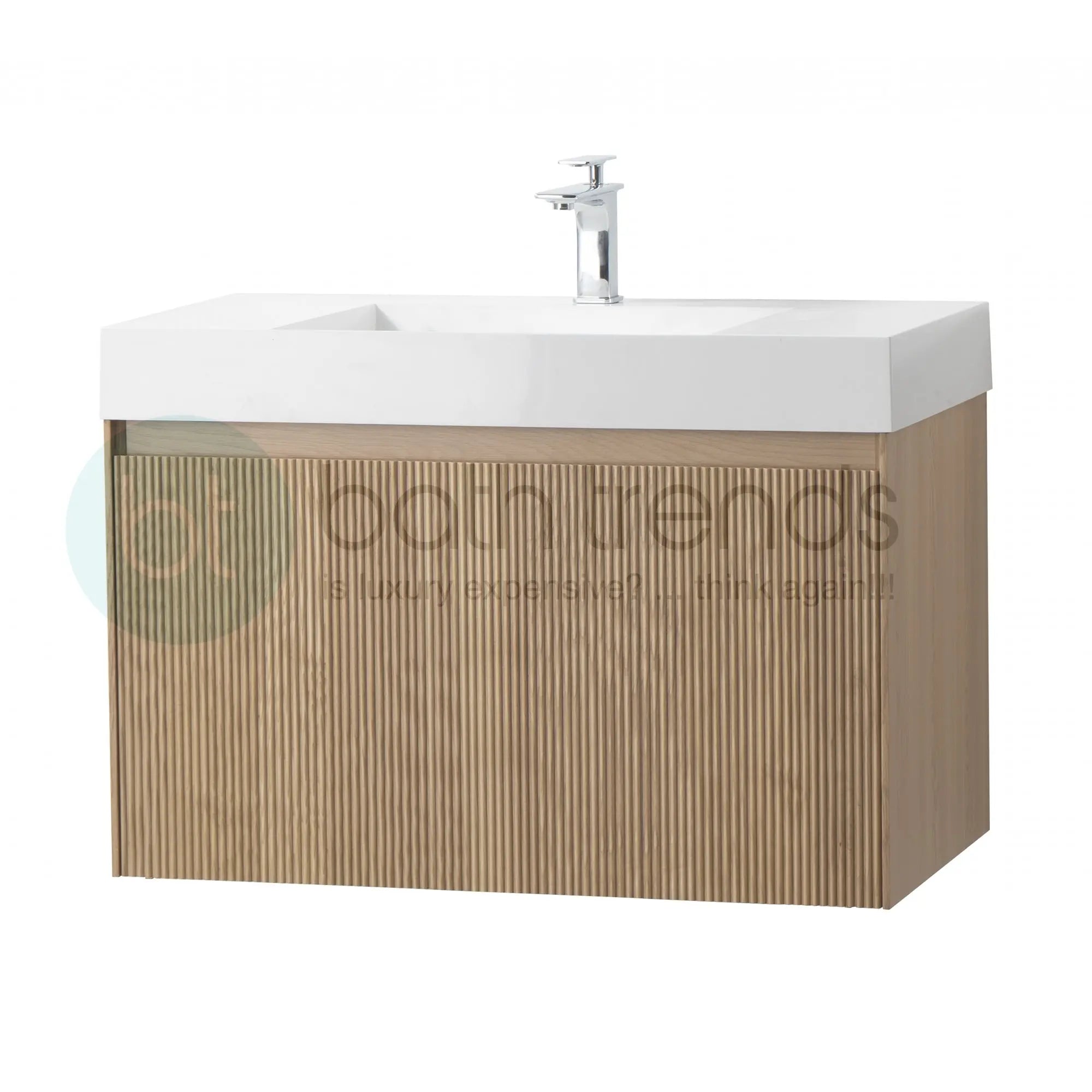 Miami 35.5 Natural Oak Cabinet, Infinity Cultured Marble, Wall Mounted Modern Vanity Set 
