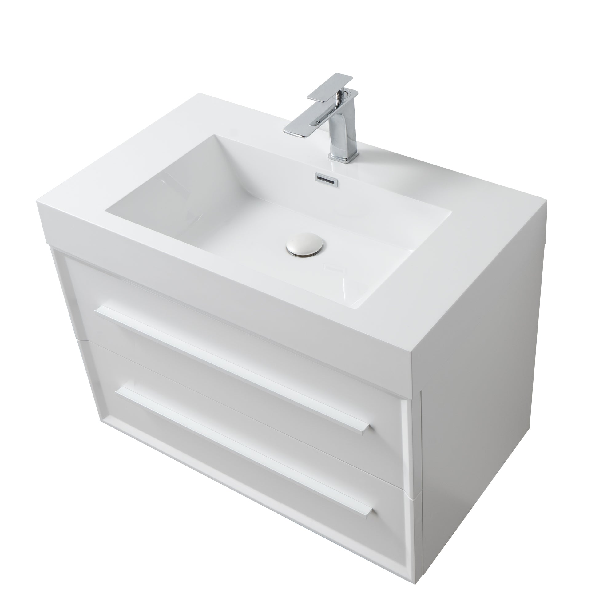 Ibiza 35.5 White Cabinet, Square Cultured Marble Sink, Wall Mounted Modern Vanity Set