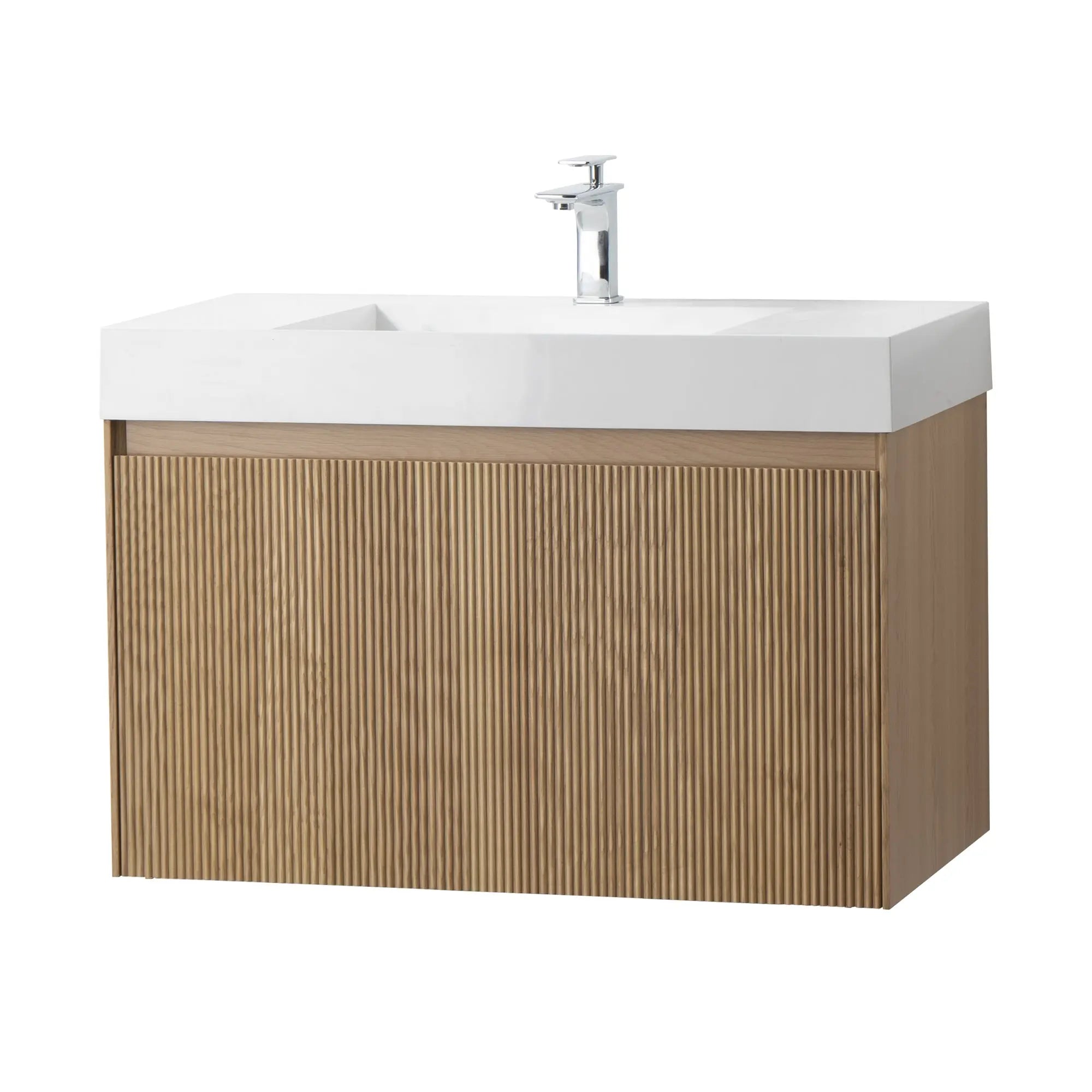 Miami 35.5 Natural Oak Cabinet, Infinity Cultured Marble, Wall Mounted Modern Vanity Set 