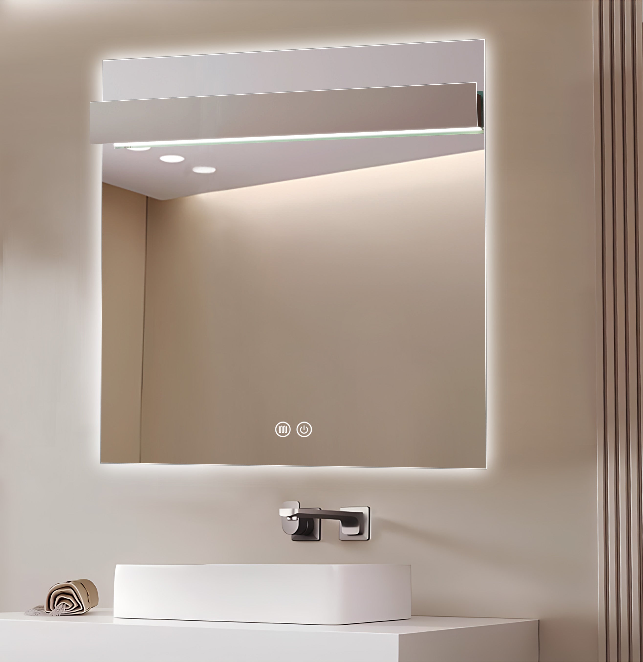 Aquamoon 8399 LED Bathroom Mirror 31" x 31" Wall Mounted With Bottom Front Touch On/Off Switch 6000K High Lumen 