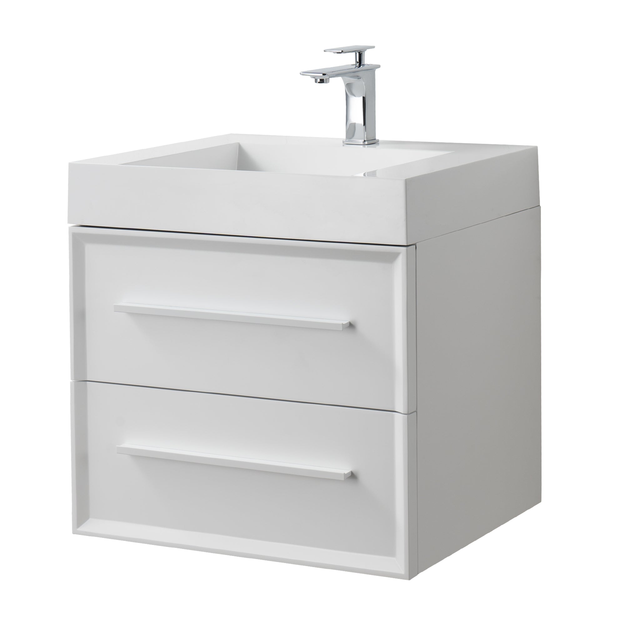 Ibiza 23.5 White Cabinet, Infinity Cultured Marble Sink, Wall Mounted Modern Vanity Set