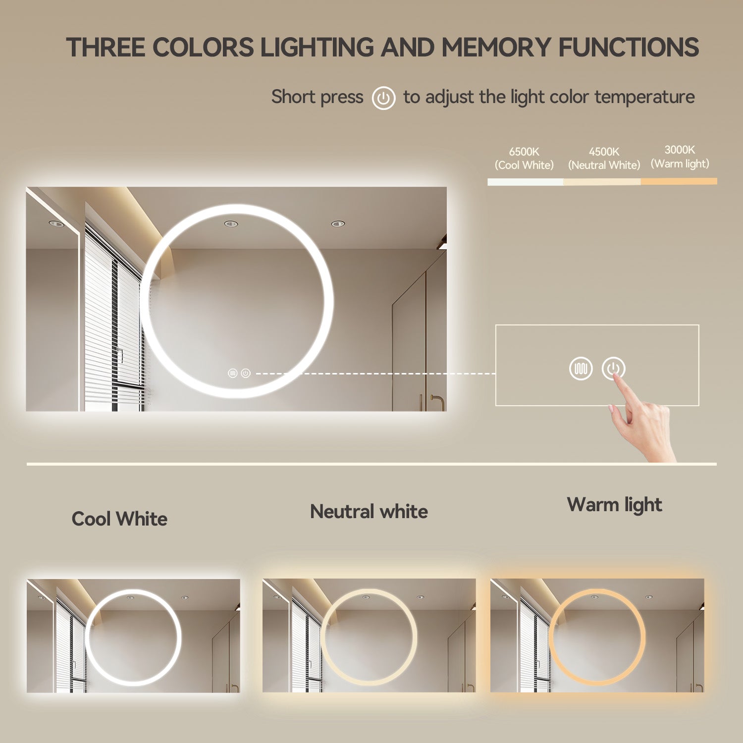 Aquamoon 7399 LED Bathroom Mirror 24" x 31" Wall Mounted Side Switch 6000K High Lumen