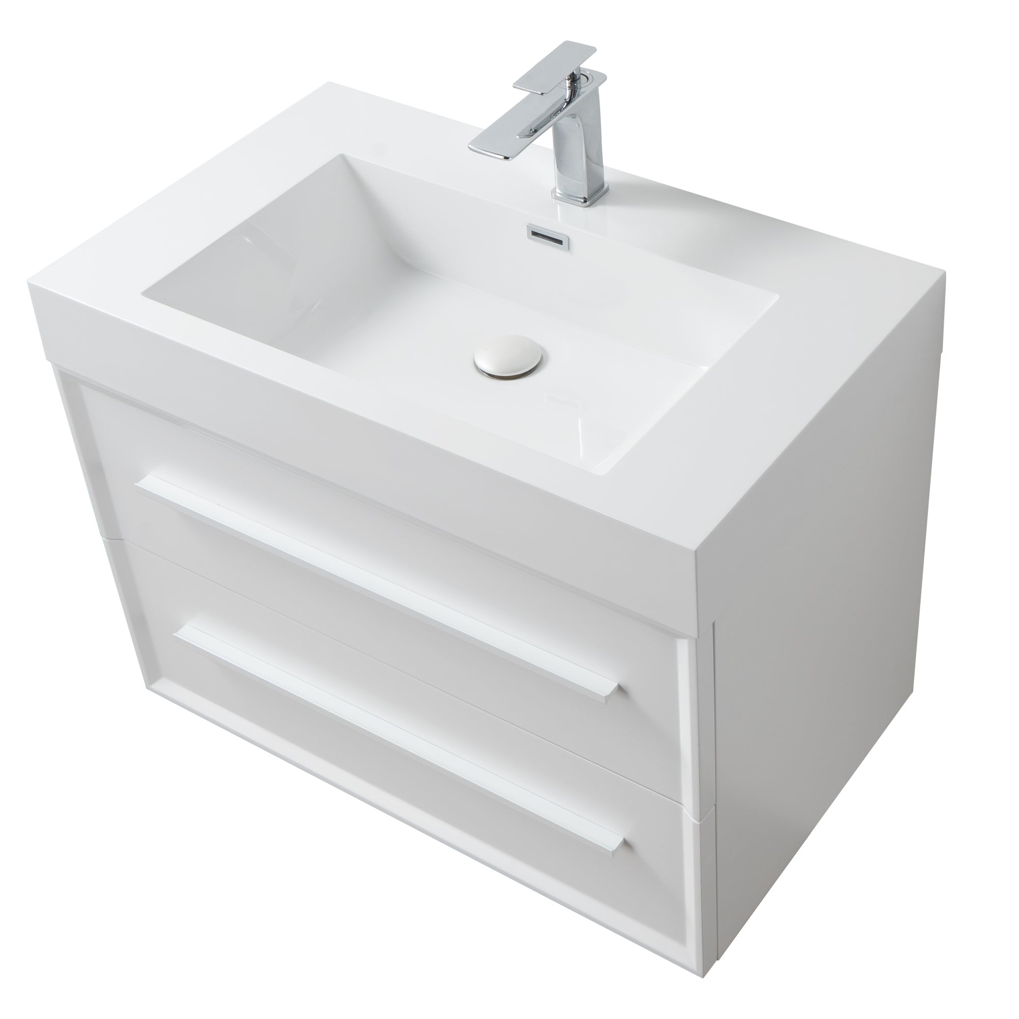 Ibiza 31.5 White Cabinet, Square Cultured Marble Sink, Wall Mounted Modern Vanity Set