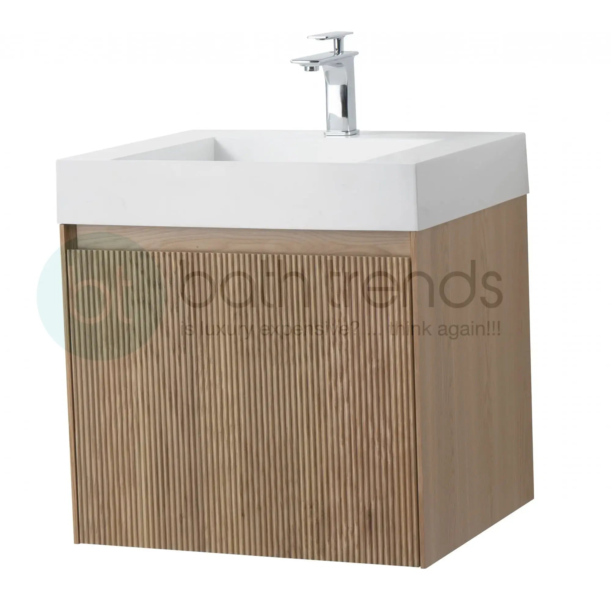 Miami 23.5 Natural Oak Cabinet, Solid Surface Carrara Infinity Sink, Wall Mounted Modern Vanity Set (Copy) 