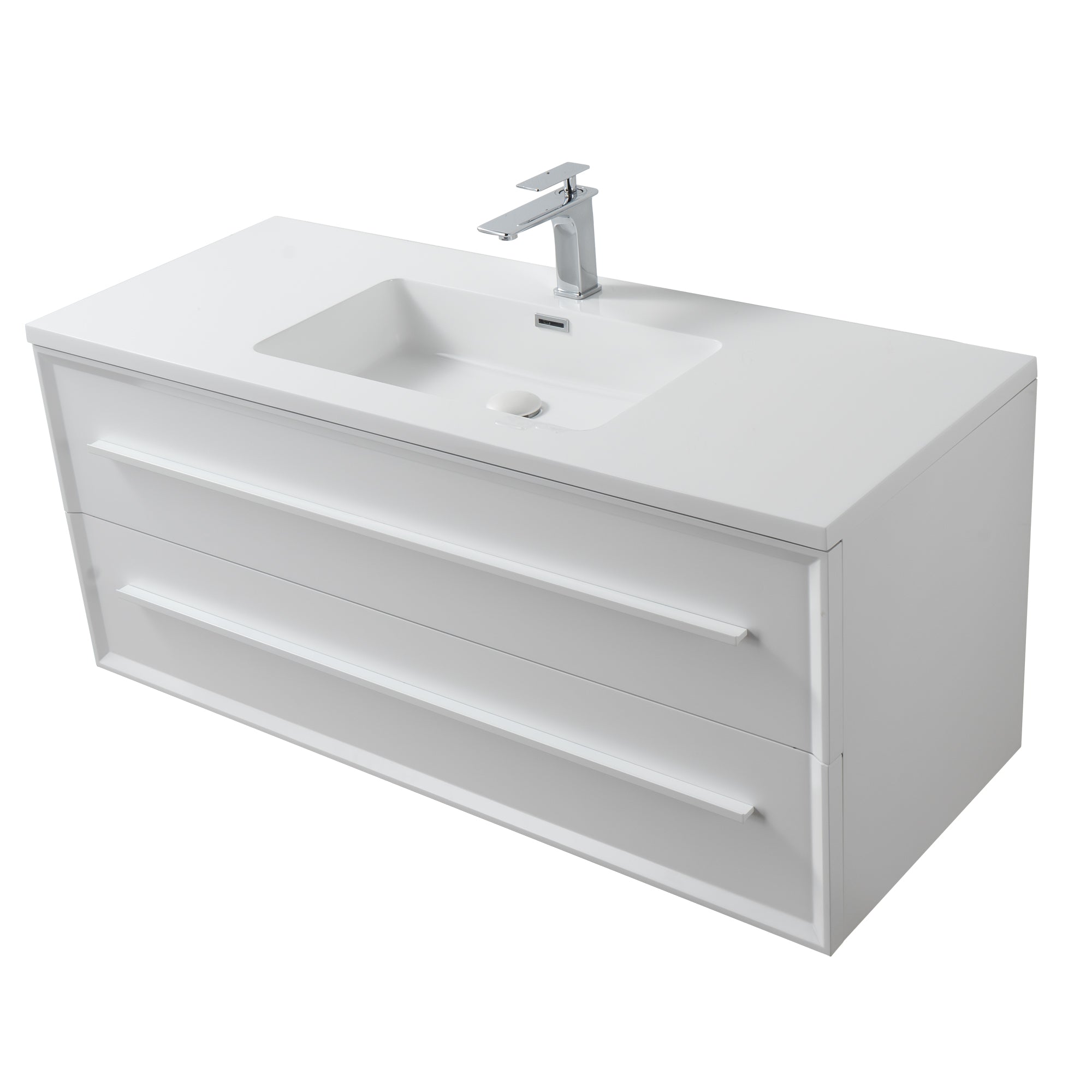 Ibiza 47.5 White Cabinet, Square Cultured Marble Sink, Wall Mounted Modern Vanity Set