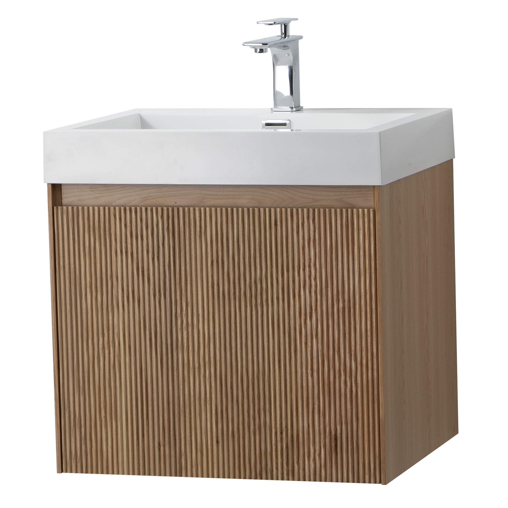 Miami 23.5 Natural Oak Cabinet, Square Cultured Marble Sink, Wall Mounted Modern Vanity Set 