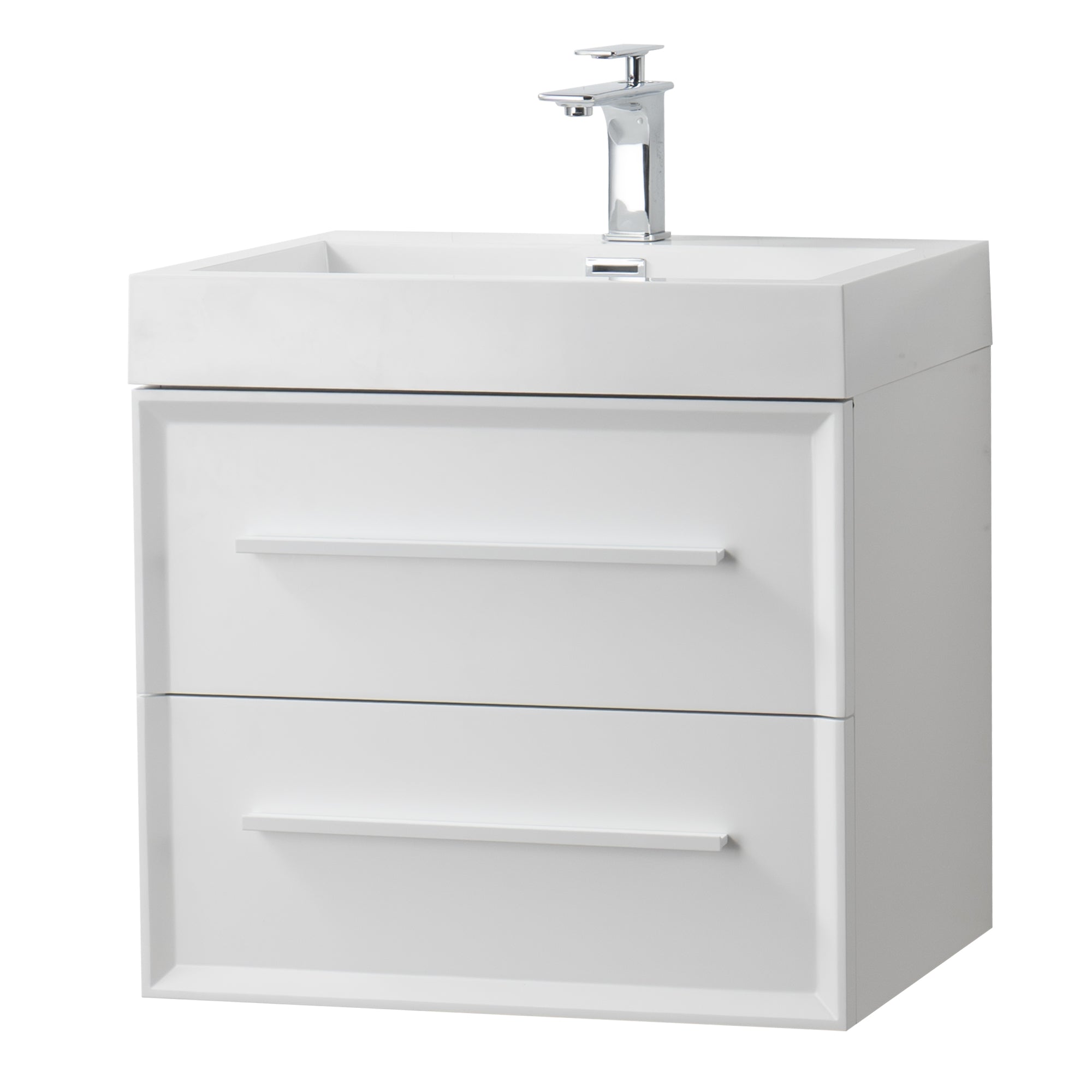 Ibiza 23.5 White Cabinet, Square Cultured Marble Sink, Wall Mounted Modern Vanity Set 