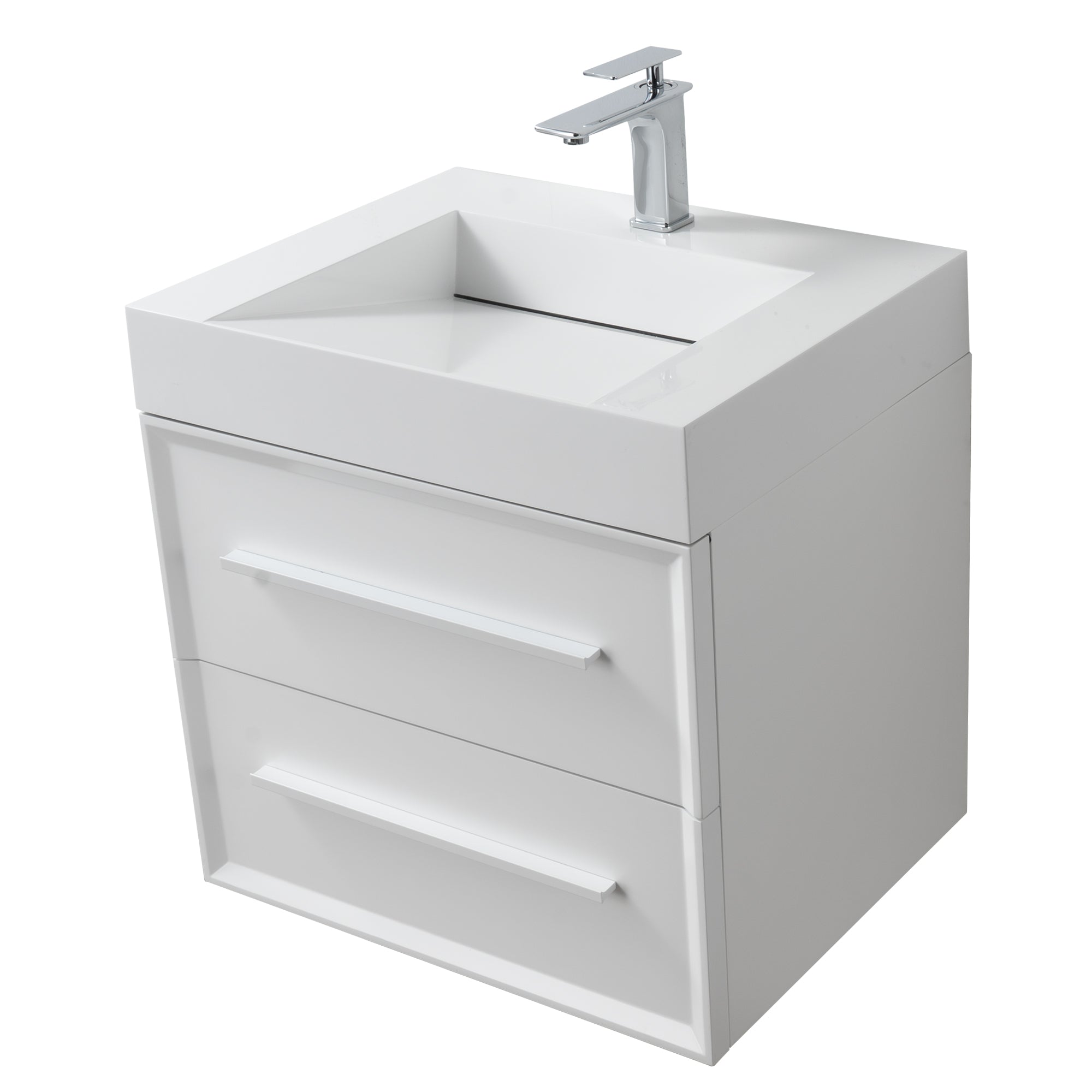 Ibiza 23.5 White Cabinet, Infinity Cultured Marble Sink, Wall Mounted Modern Vanity Set