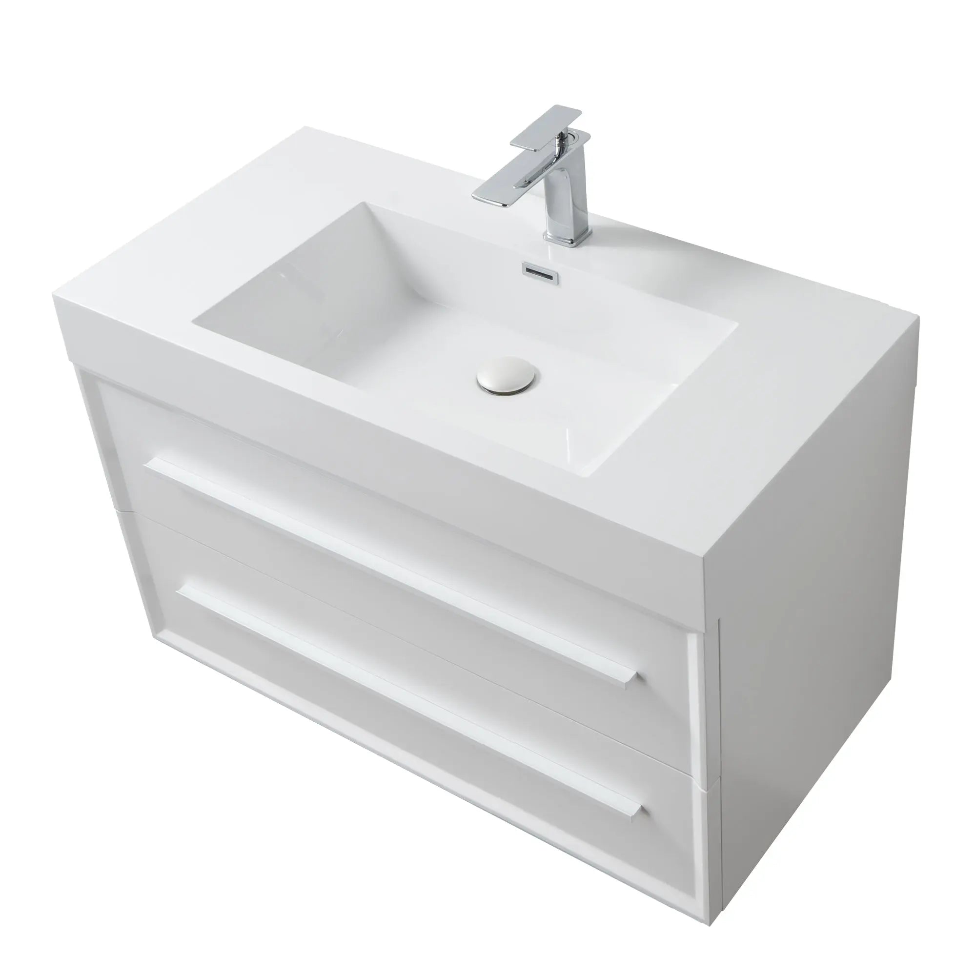 Ibiza 39.5 White Cabinet, Infinity Cultured Marble Sink, Wall Mounted Modern Vanity Set 
