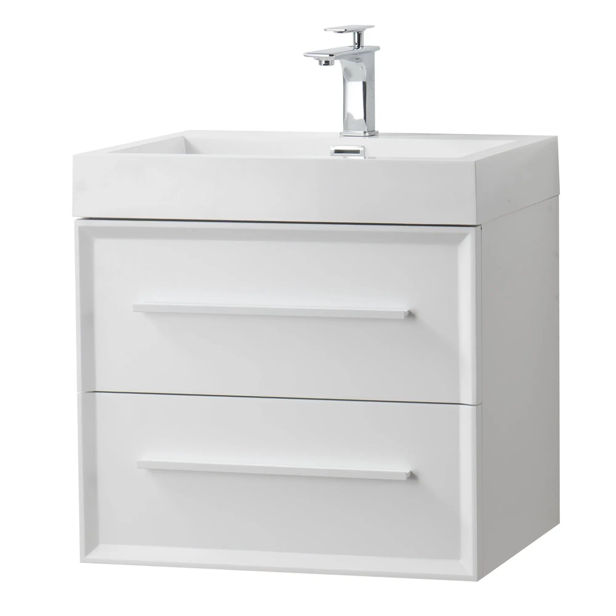 Ibiza 23.5 White Cabinet, Infinity Cultured Marble Sink, Wall Mounted Modern Vanity Set 