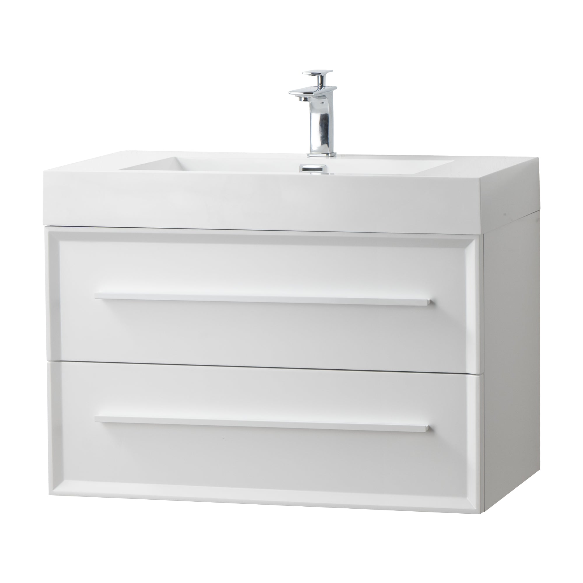 Ibiza 35.5 White Cabinet, Square Cultured Marble Sink, Wall Mounted Modern Vanity Set 