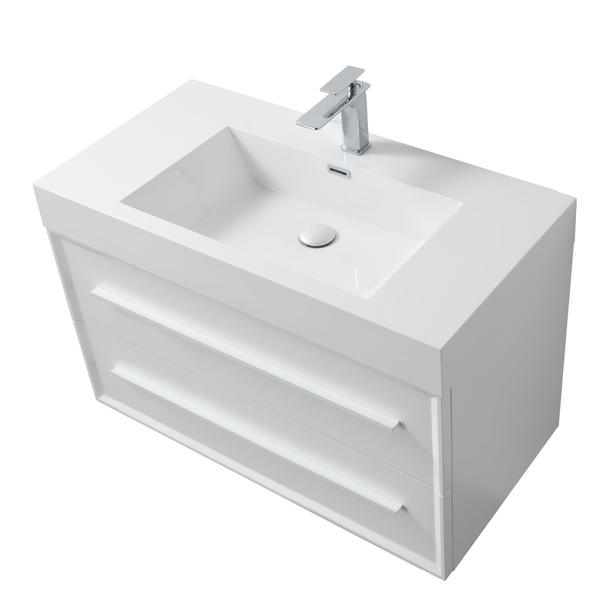 Ibiza 39.5 White Cabinet, Square Cultured Marble Sink, Wall Mounted Modern Vanity Set