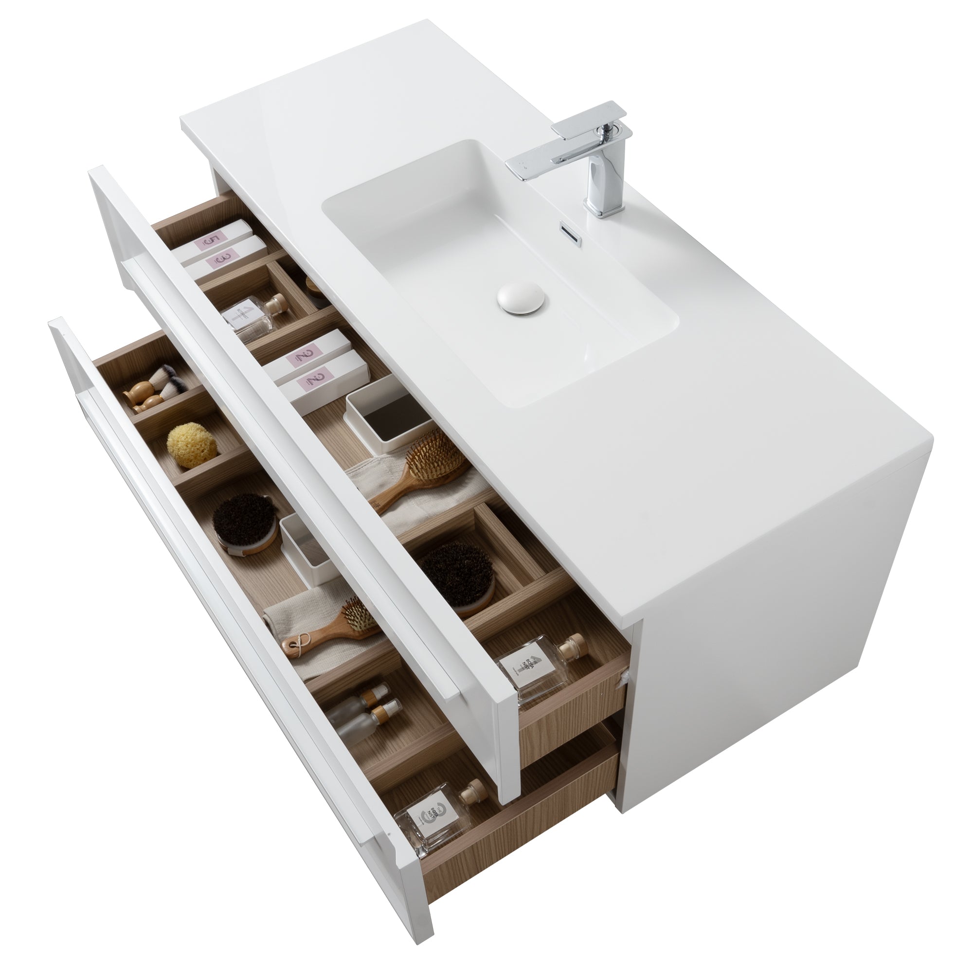 Ibiza 47.5 White Cabinet, Square Cultured Marble Sink, Wall Mounted Modern Vanity Set