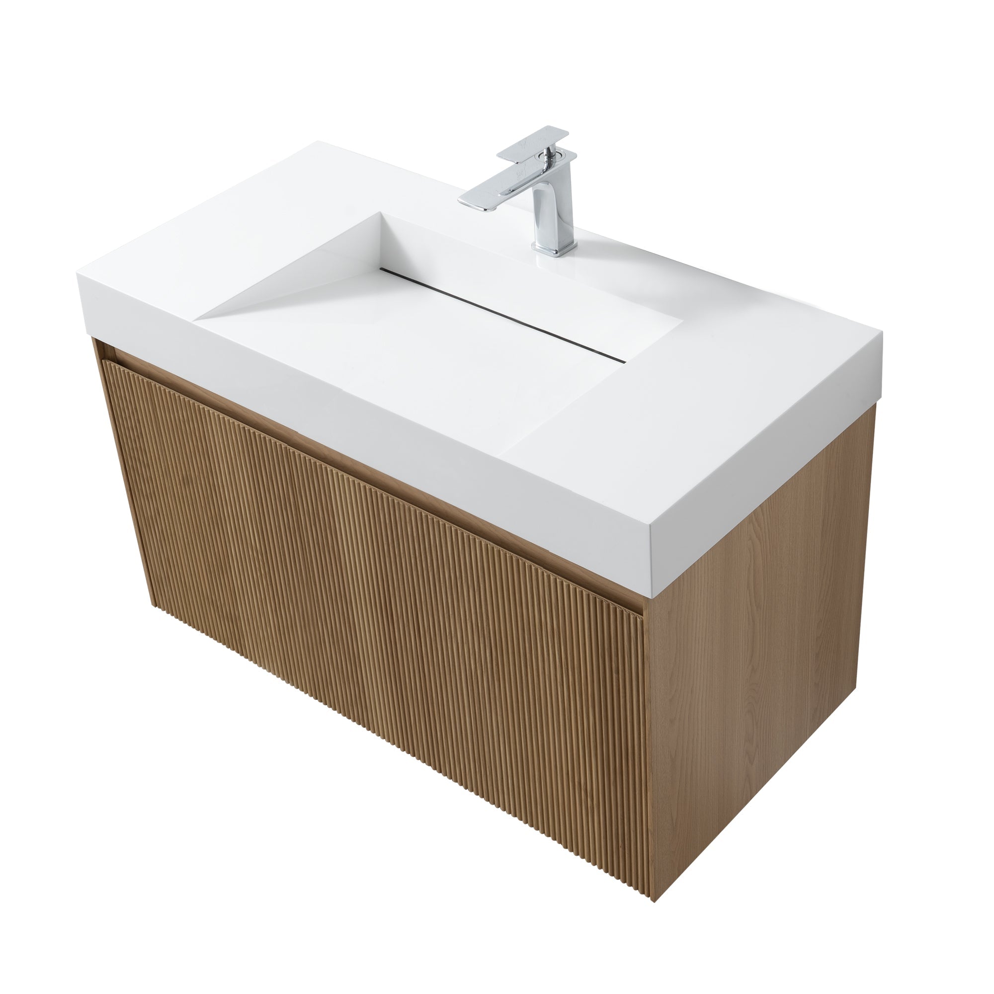 Miami 39.5 Natural Oak Cabinet, infinity Cultured Marble Sink, Wall Mounted Modern Vanity Set 