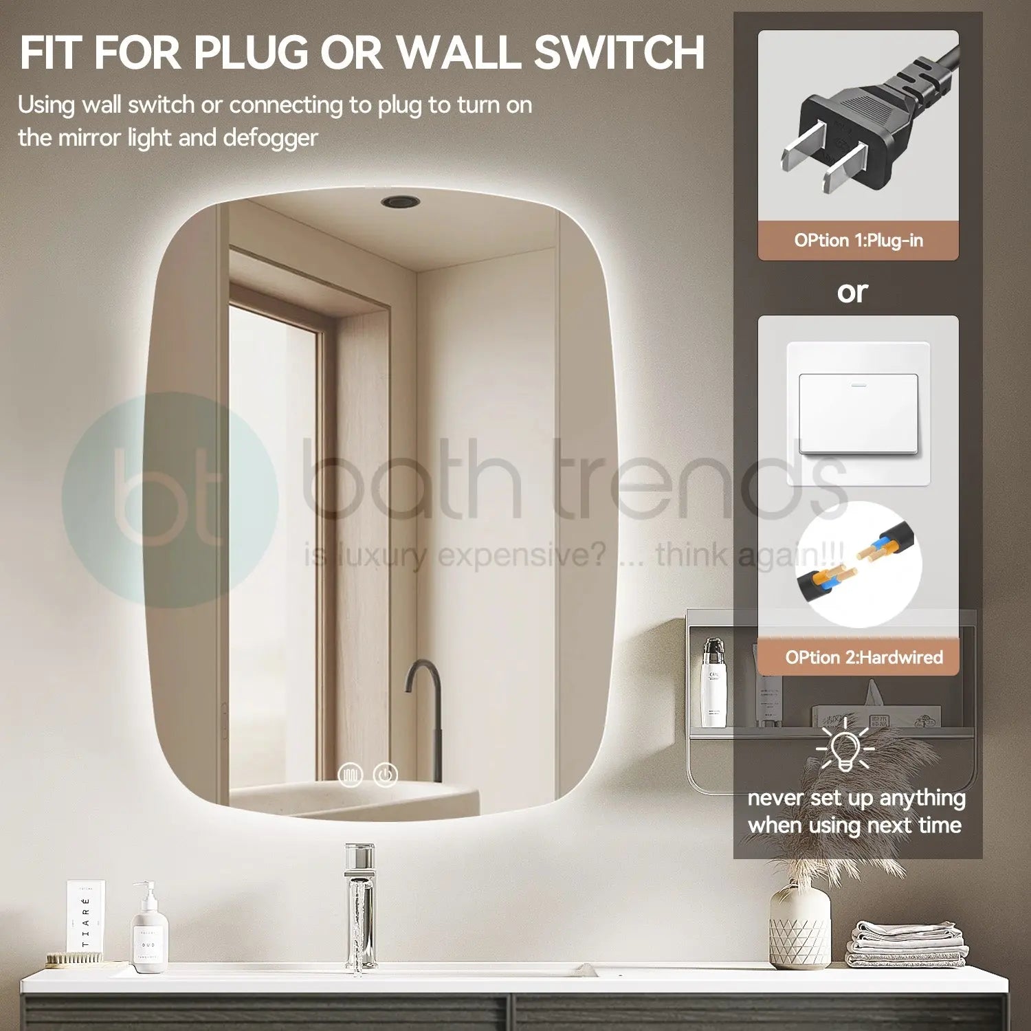 Aquamoon 5399 LED Bathroom Mirror 24" x 31" Wall Mounted With Bottom Front Touch On/Off Switch 6000K High Lumen (Copy) (Copy) 