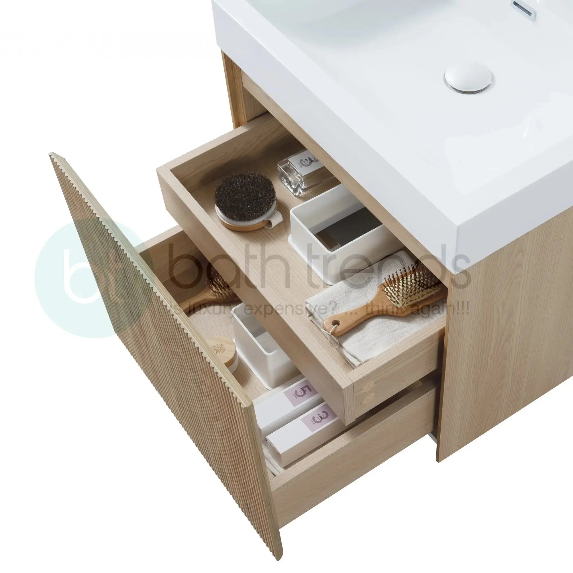 Miami 23.5 Natural Oak Cabinet, Square Cultured Marble Sink, Wall Mounted Modern Vanity Set 